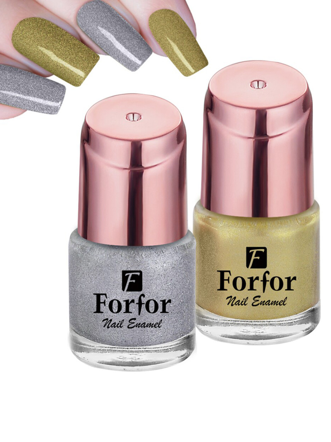 FORFOR Set of 2 Perfect Stay Glossy Nail Polish 6 ml Each - Shiny Golden & Shiny Silver