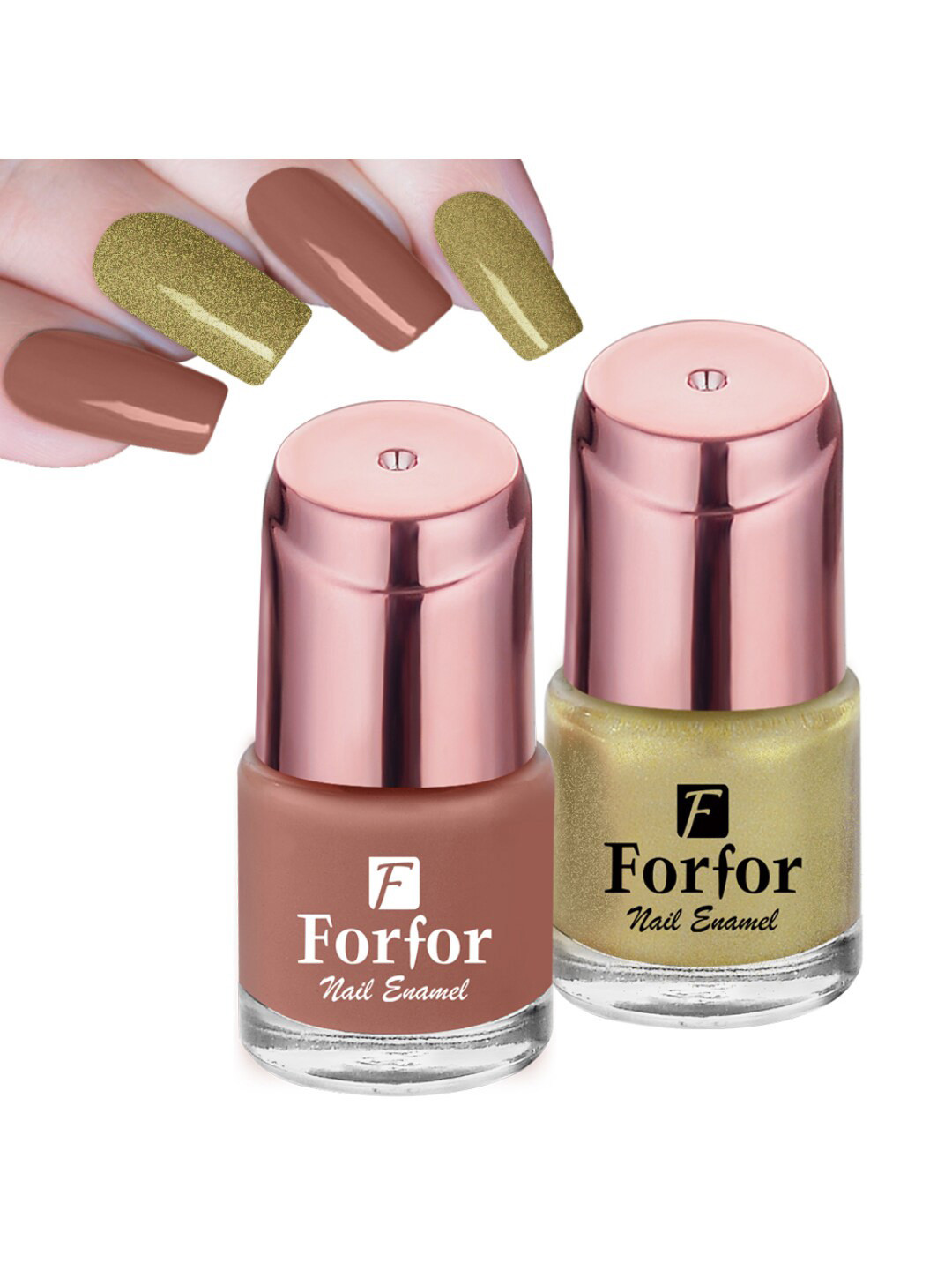 FORFOR Set of 2 Perfect Stay Glossy Nail Polish 6 ml Each - Glossy Nude & Shiny Golden