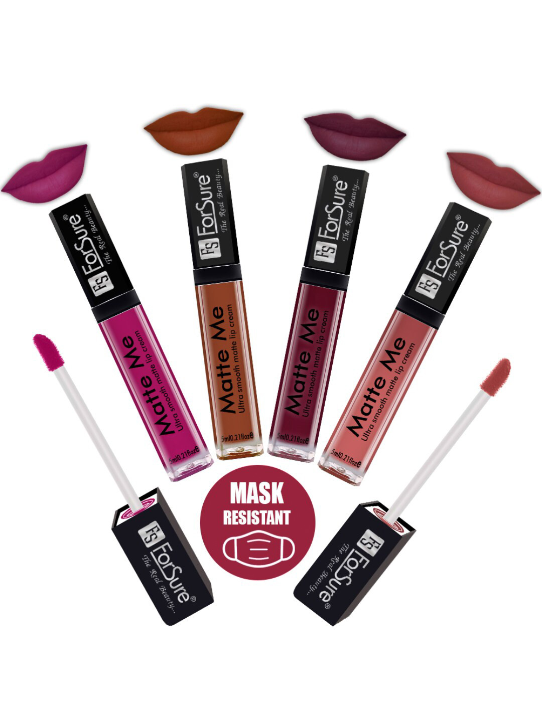 ForSure Set Of 4 Matte Me Non-Transfer Liquid Lipsticks 5ml Each - 115 + 116 + 119 + 121