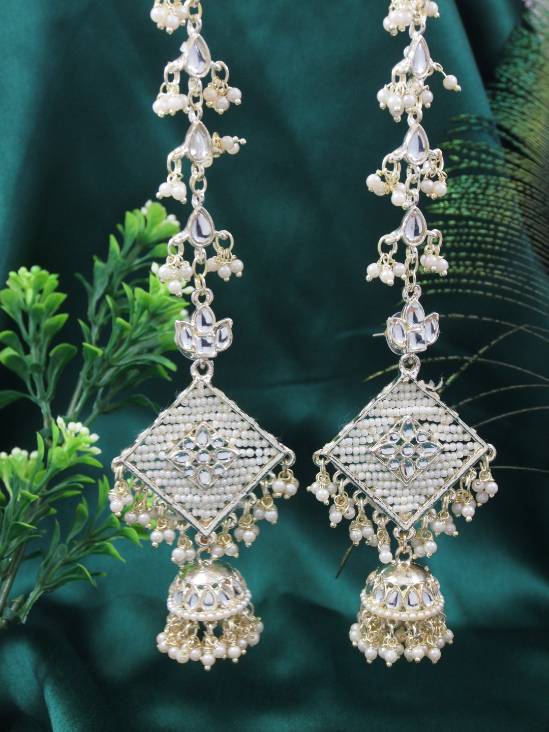 I Jewels Gold-Plated Kundan & Pearl Dome-Shaped Jhumkas Earrings