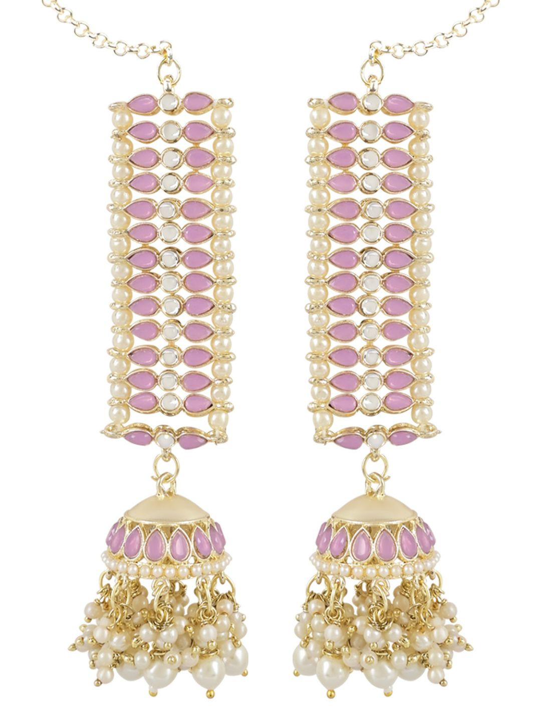 I Jewels Gold-Plated Dome Shaped Kundan Studded Jhumkas Earrings