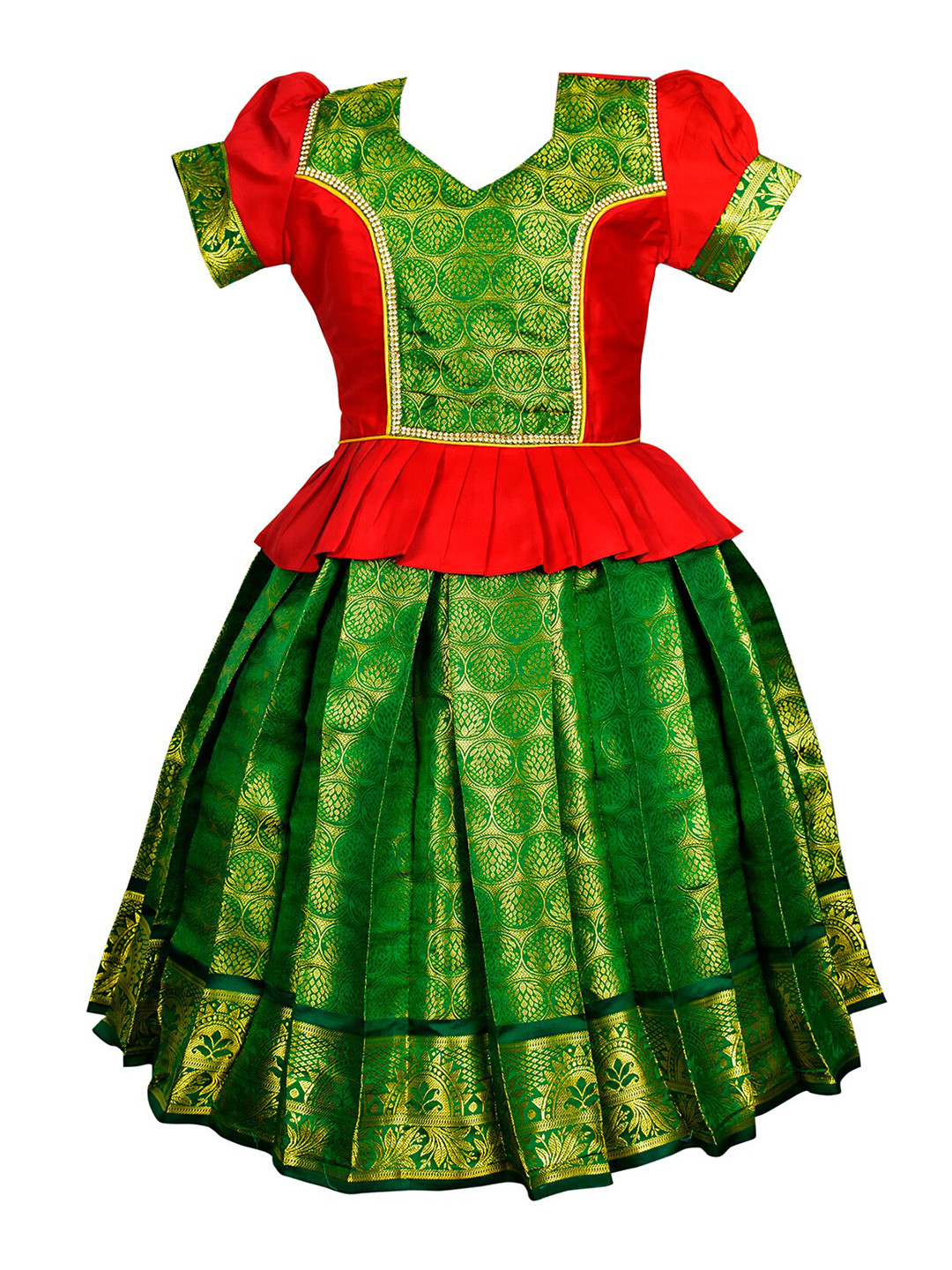 AMIRTHA FASHION Girls Woven Design Ready to Wear Art Silk Lehenga