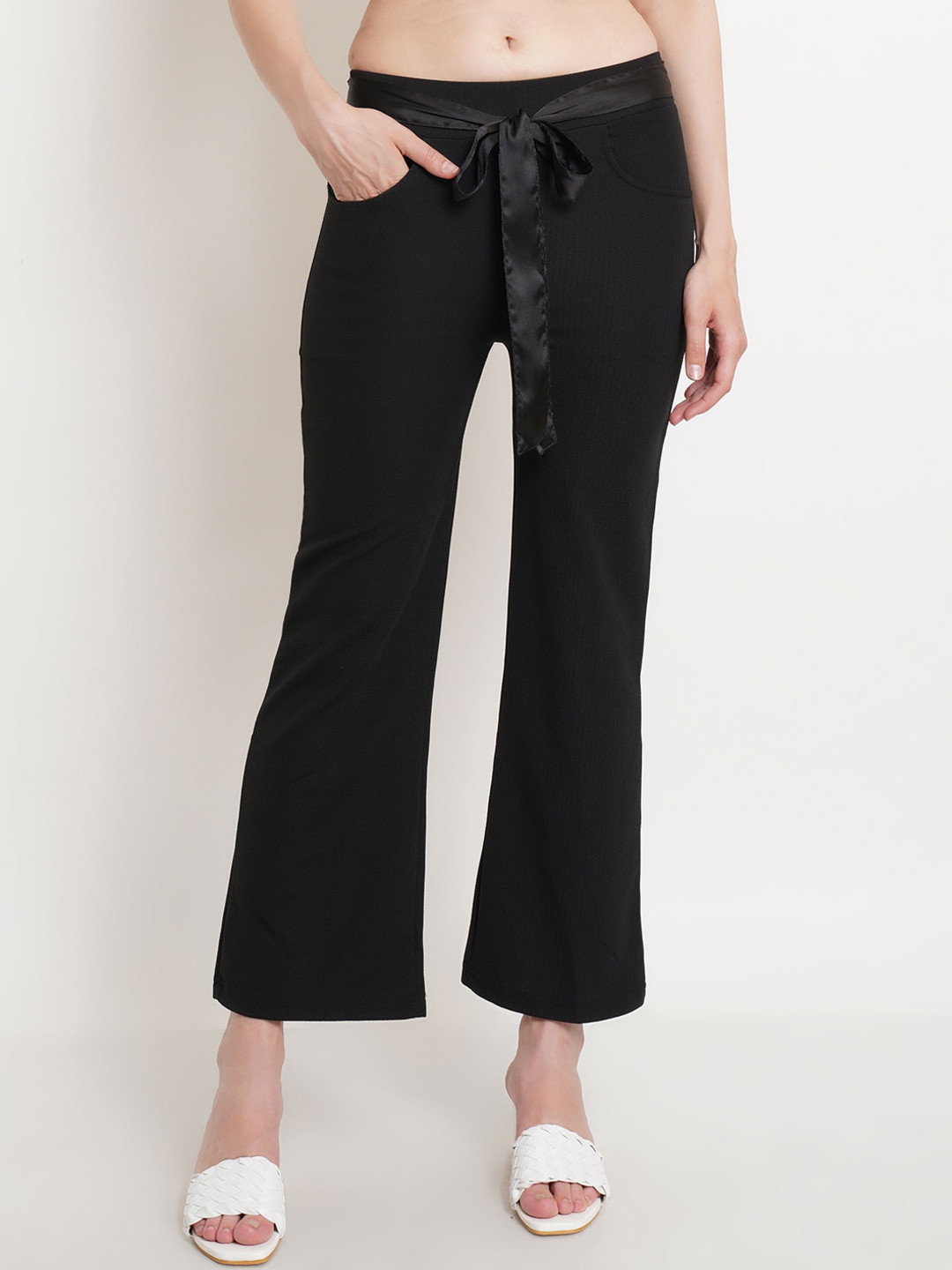 Popwings Women Relaxed Easy Wash Bootcut Trousers