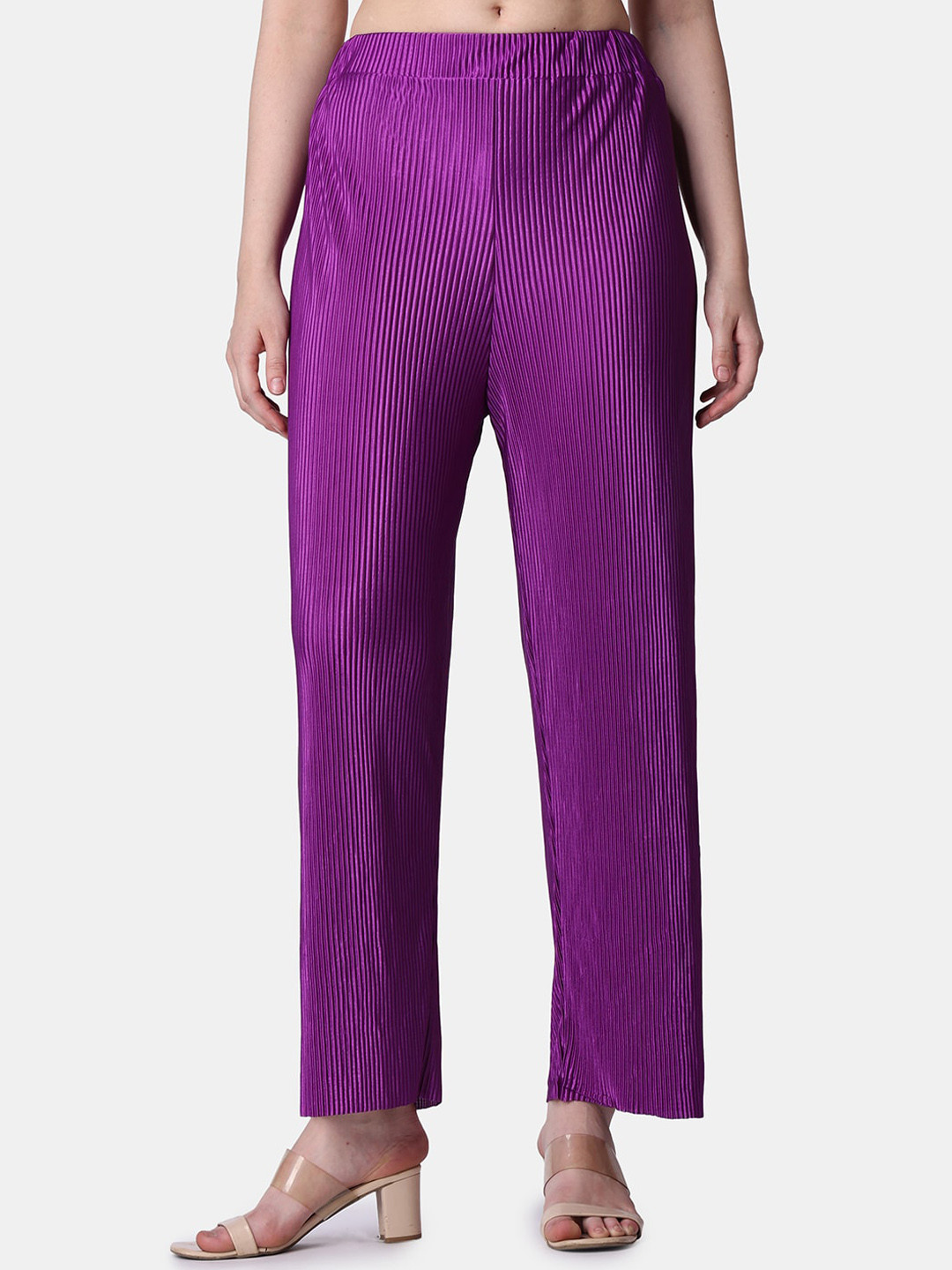 Popwings Women Self Design Wide Leg Trousers