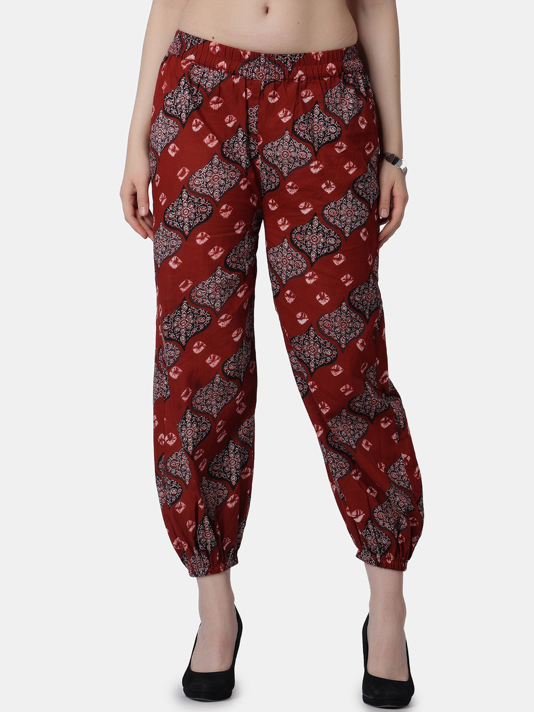 Popwings Women Ethnic Motifs Printed Smart Loose Fit Easy Wash Cotton Joggers