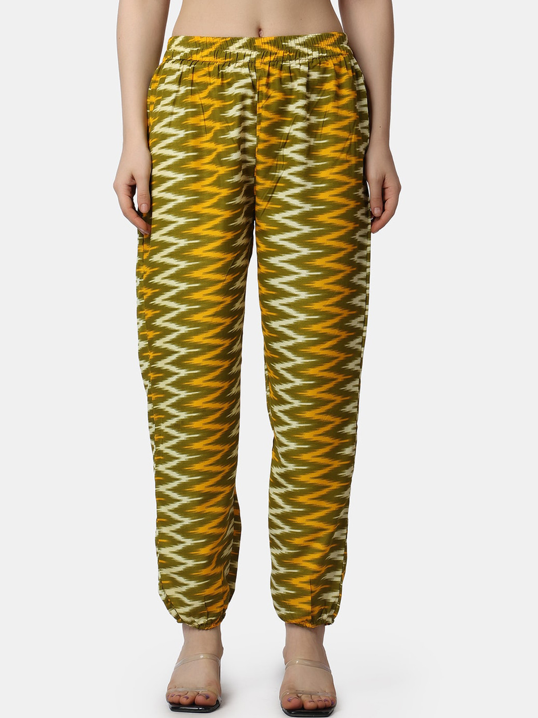 Popwings Women Geometric Printed Relaxed Loose Fit Easy Wash Trousers
