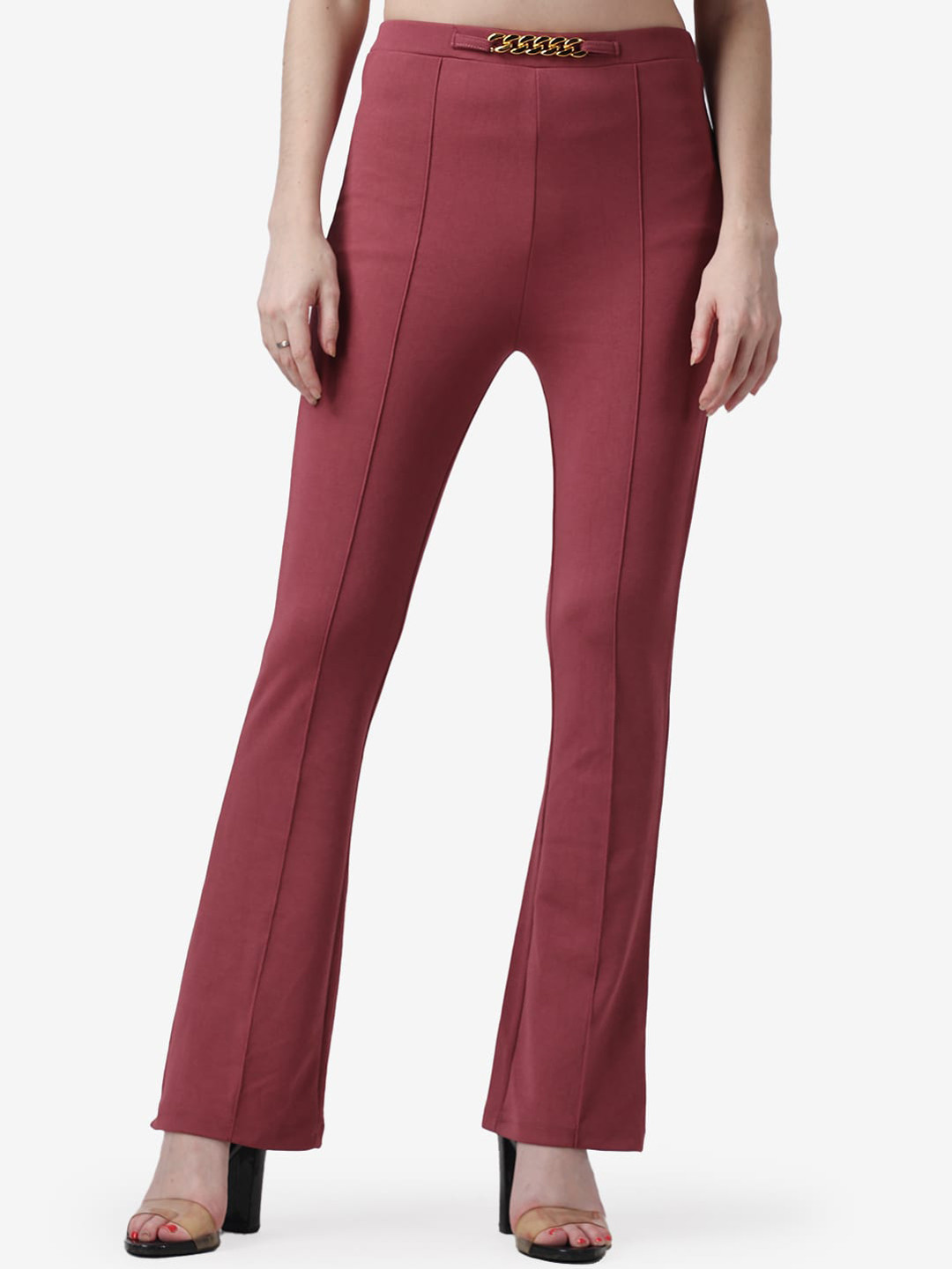 Popwings Women Smart Flared Mid-Rise Regular Fit Bootcut Trousers