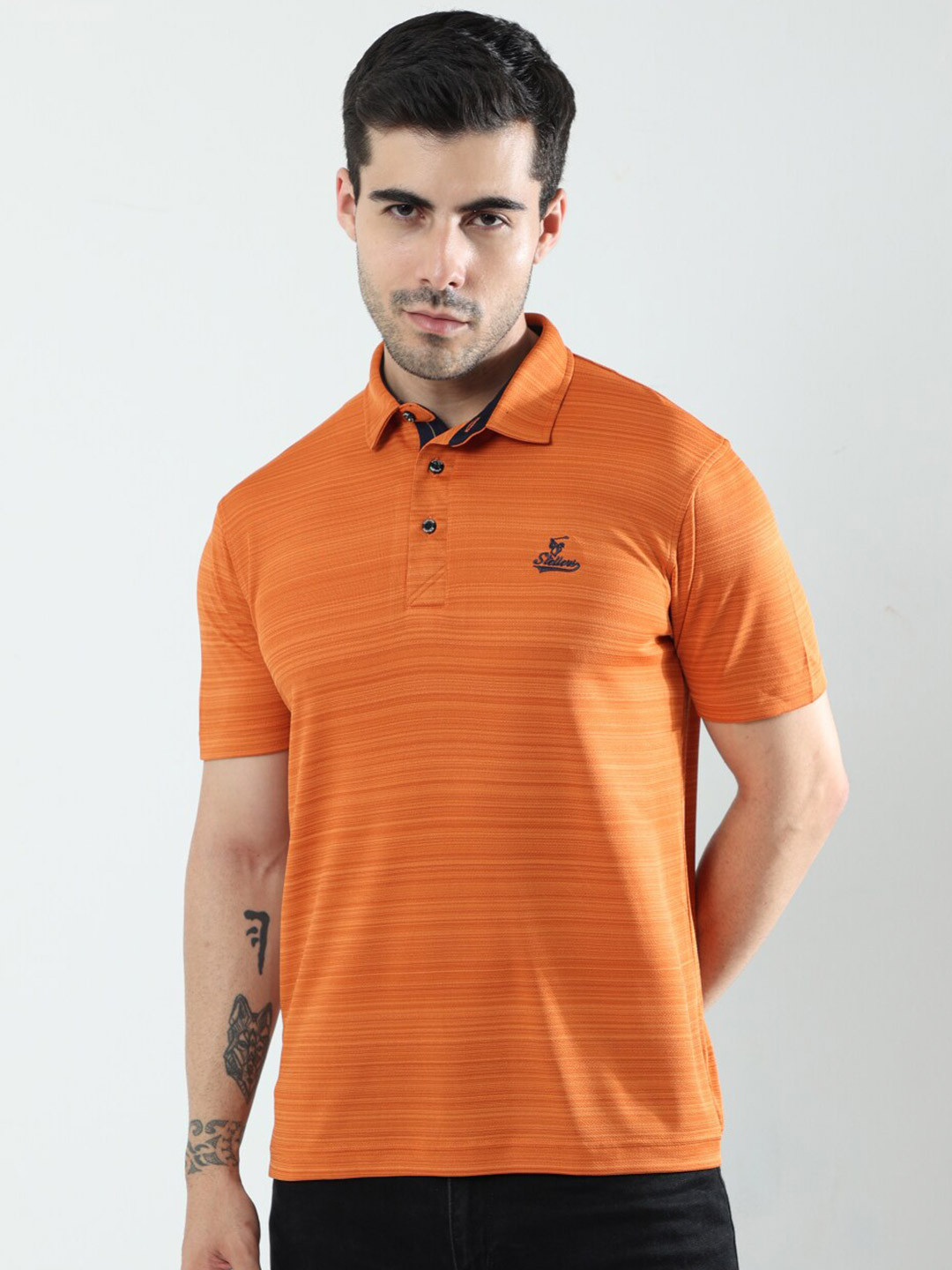 STELLERS Men Striped Premium Cotton Stretchable Polo Collar T-shirt