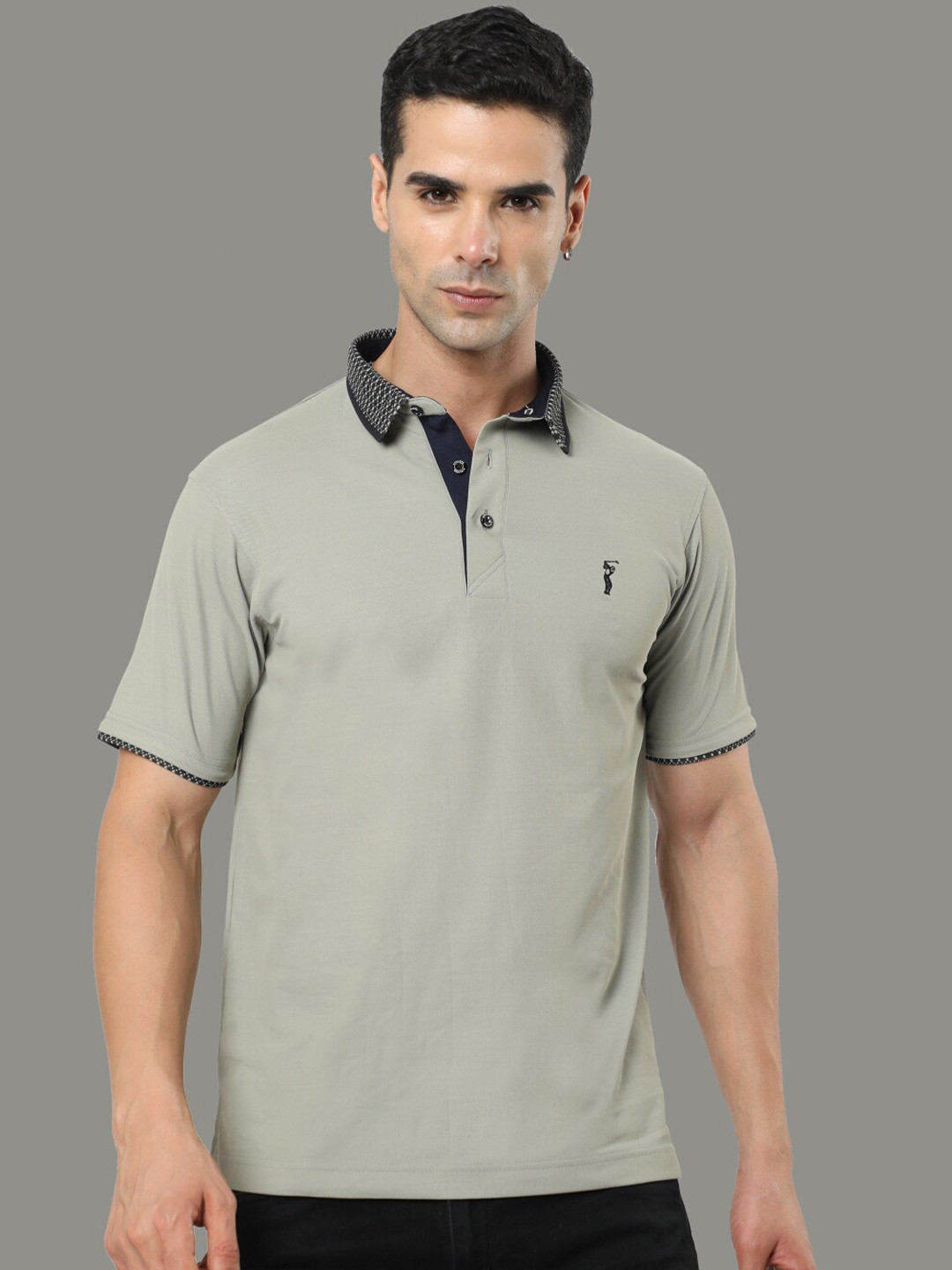 STELLERS Men Jacquard Collar Wrinkle Free Stretchable Polo T-shirt