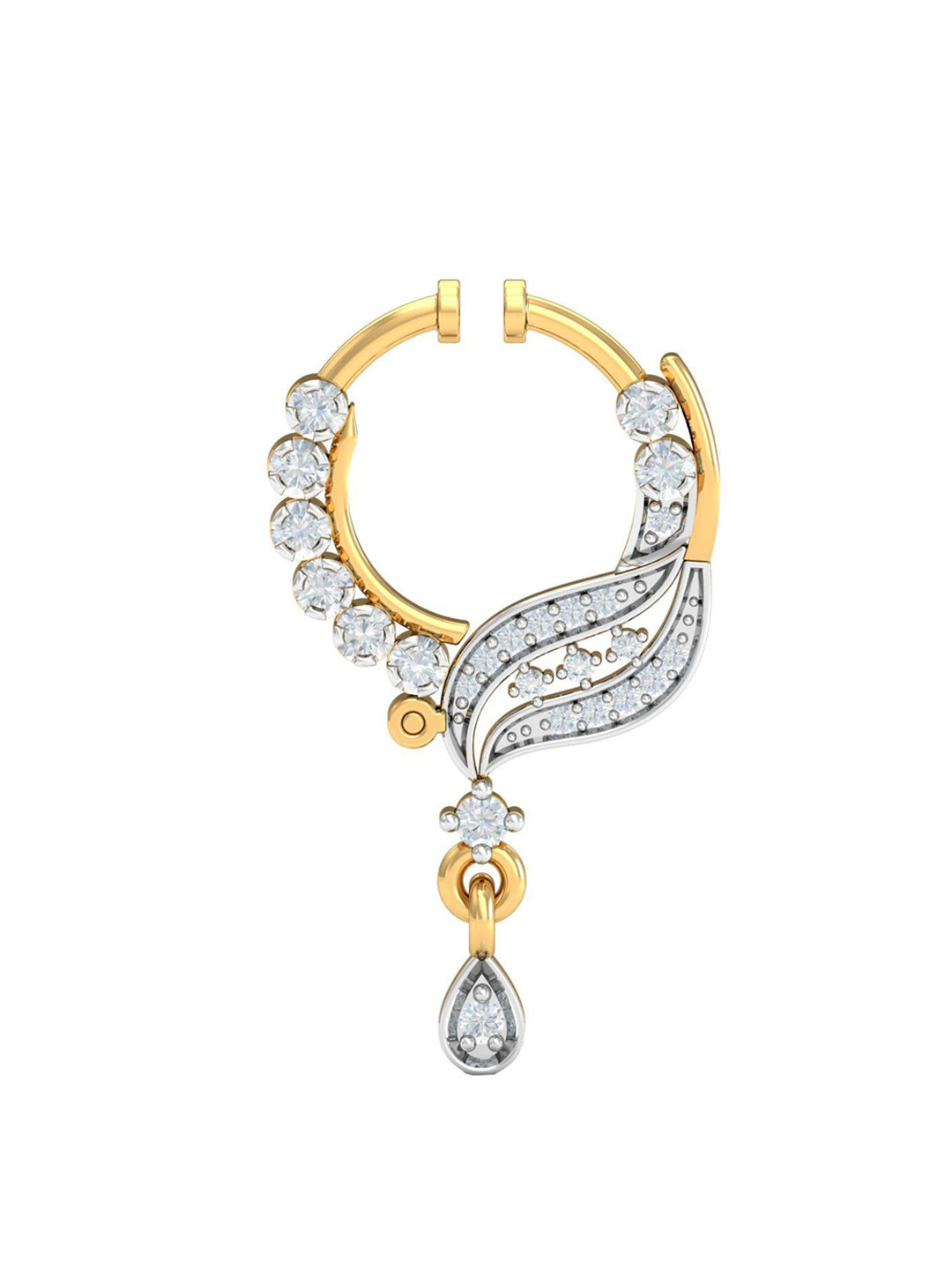 KUBERBOX 18KT Gold Diamond Studded Spring Nath-1.19gm