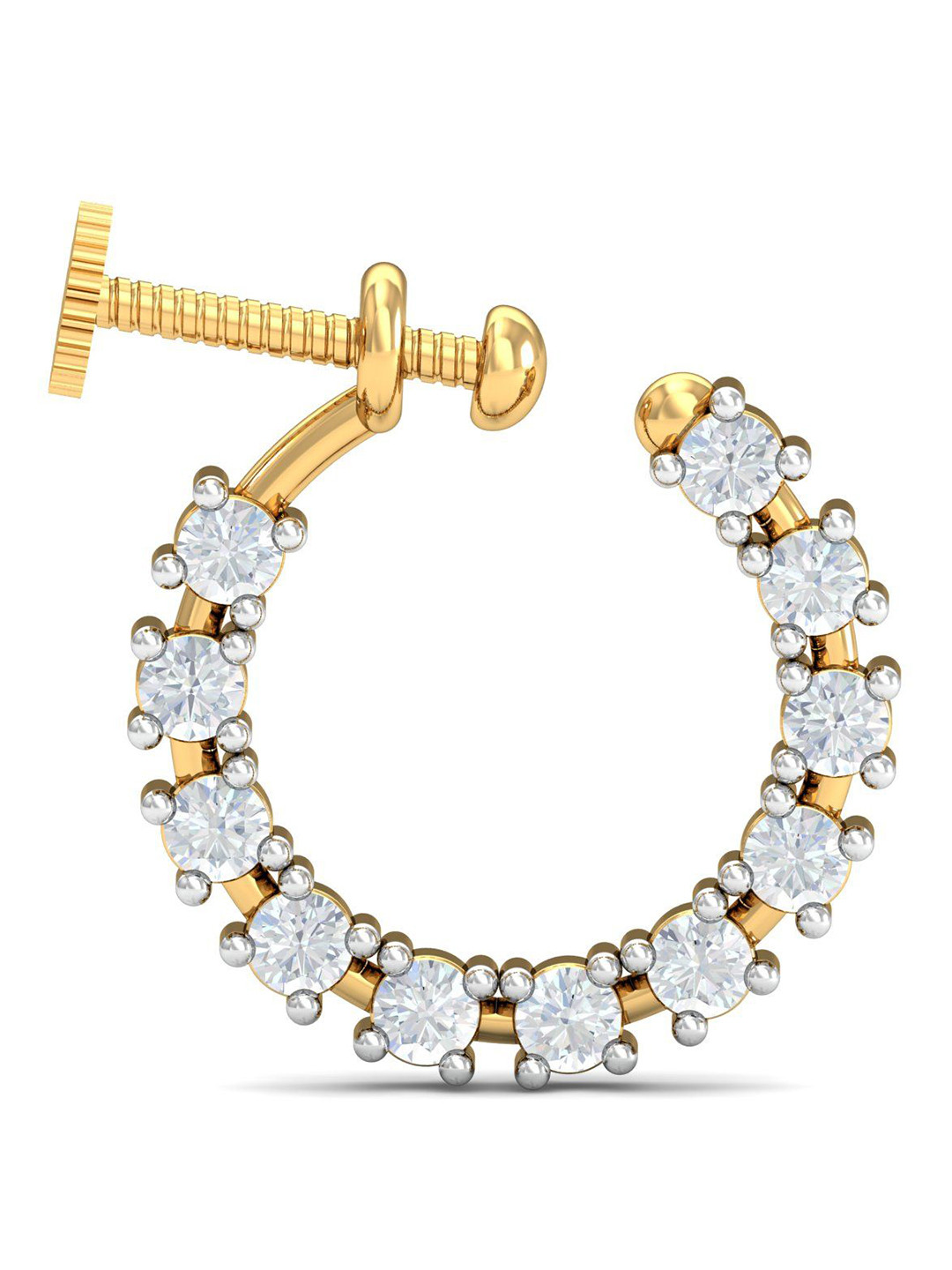 KUBERBOX Stark Screw 18KT Gold Diamond-Studded Nose Ring-1.19gm