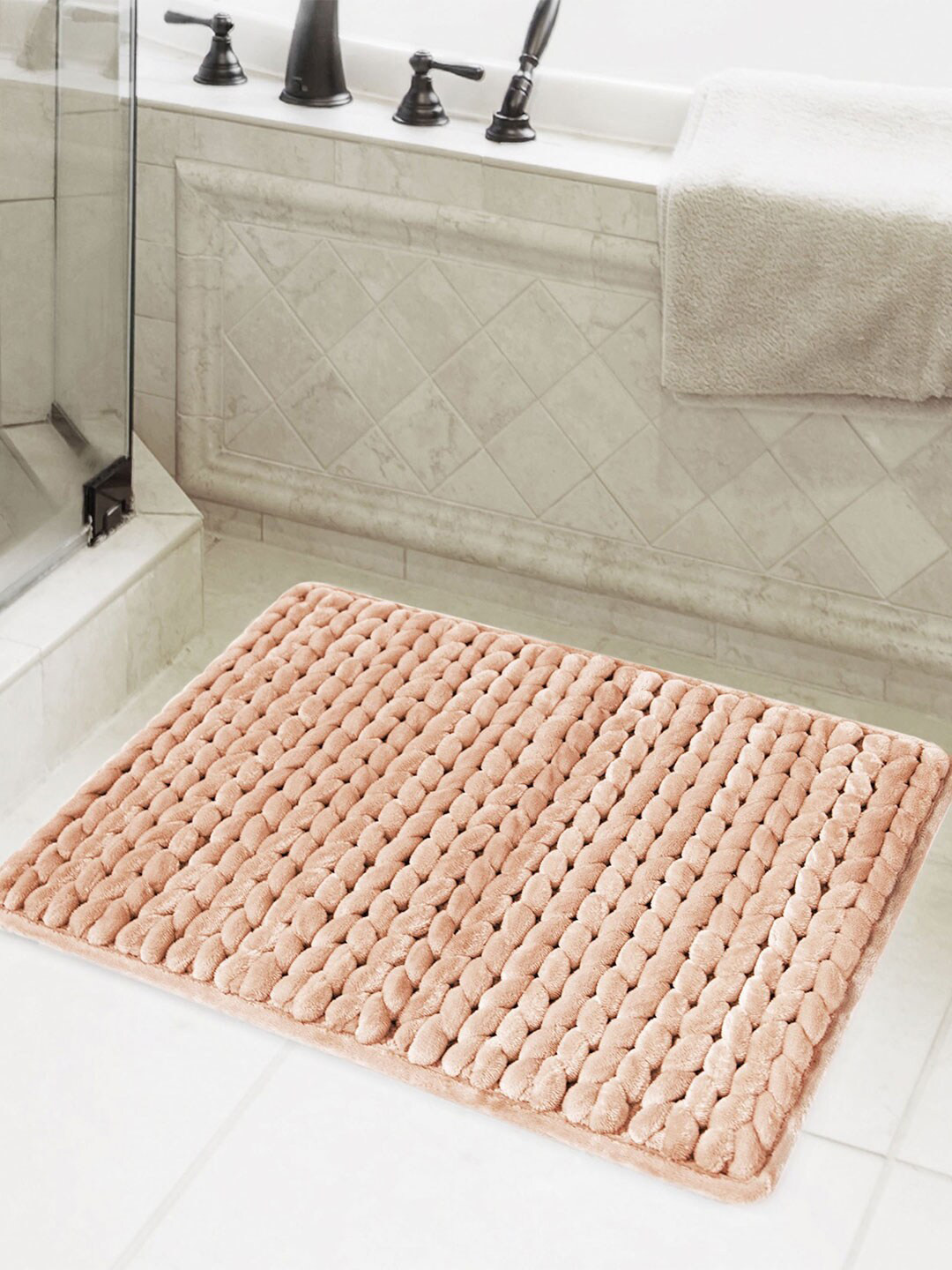 LUXEHOME INTERNATIONAL Rust-Pink Textured 3000 GSM Memory Foam Bath Mat
