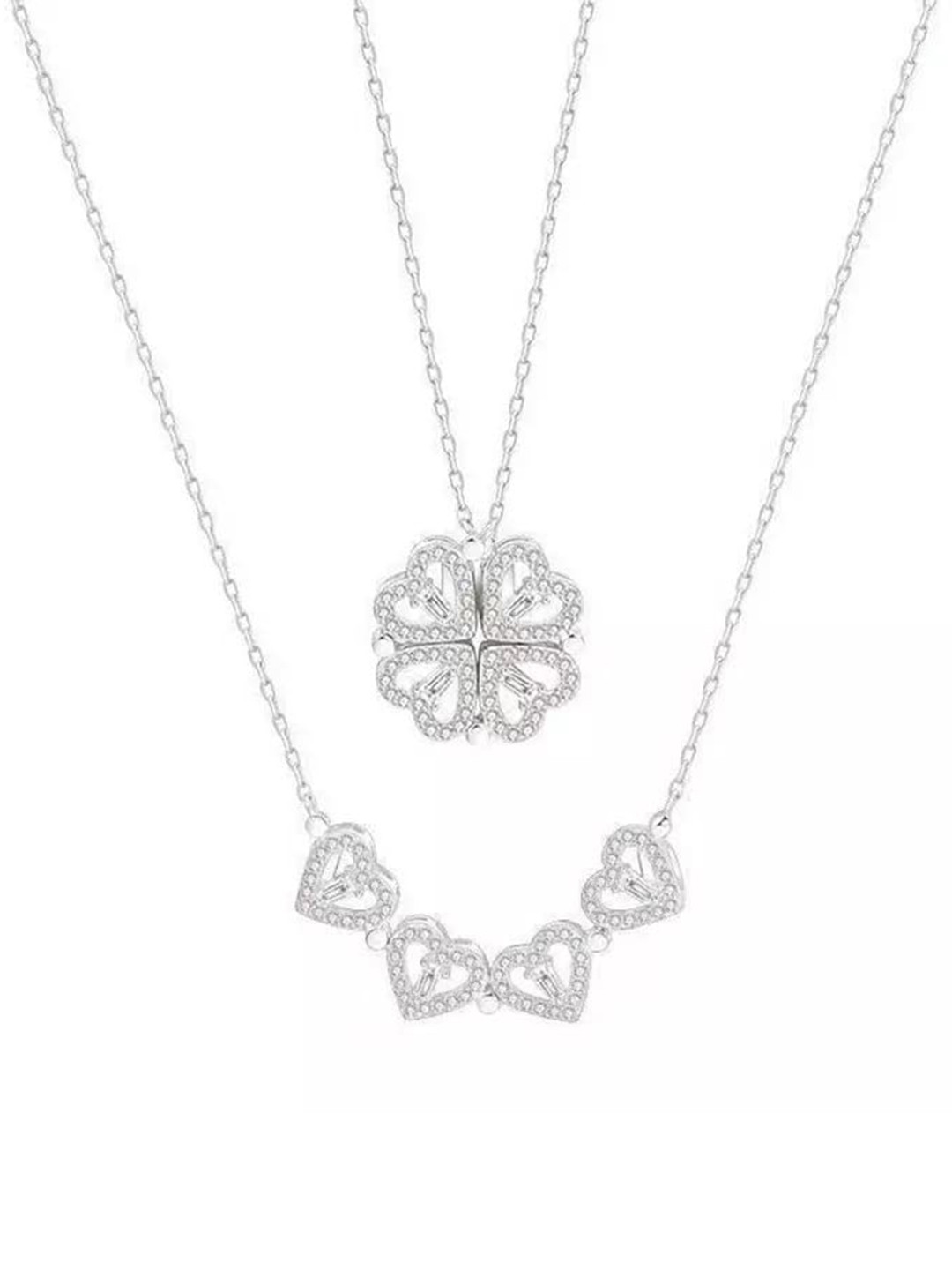 MEENAZ Rose Gold-Plated CZ-Studded & Heart-Charm Magnetic Pendant With Chain