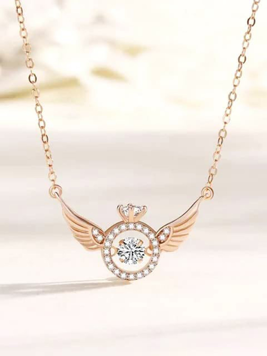 MEENAZ Rose Gold-Plated & CZ-Studded Peacock-Charm Pendant