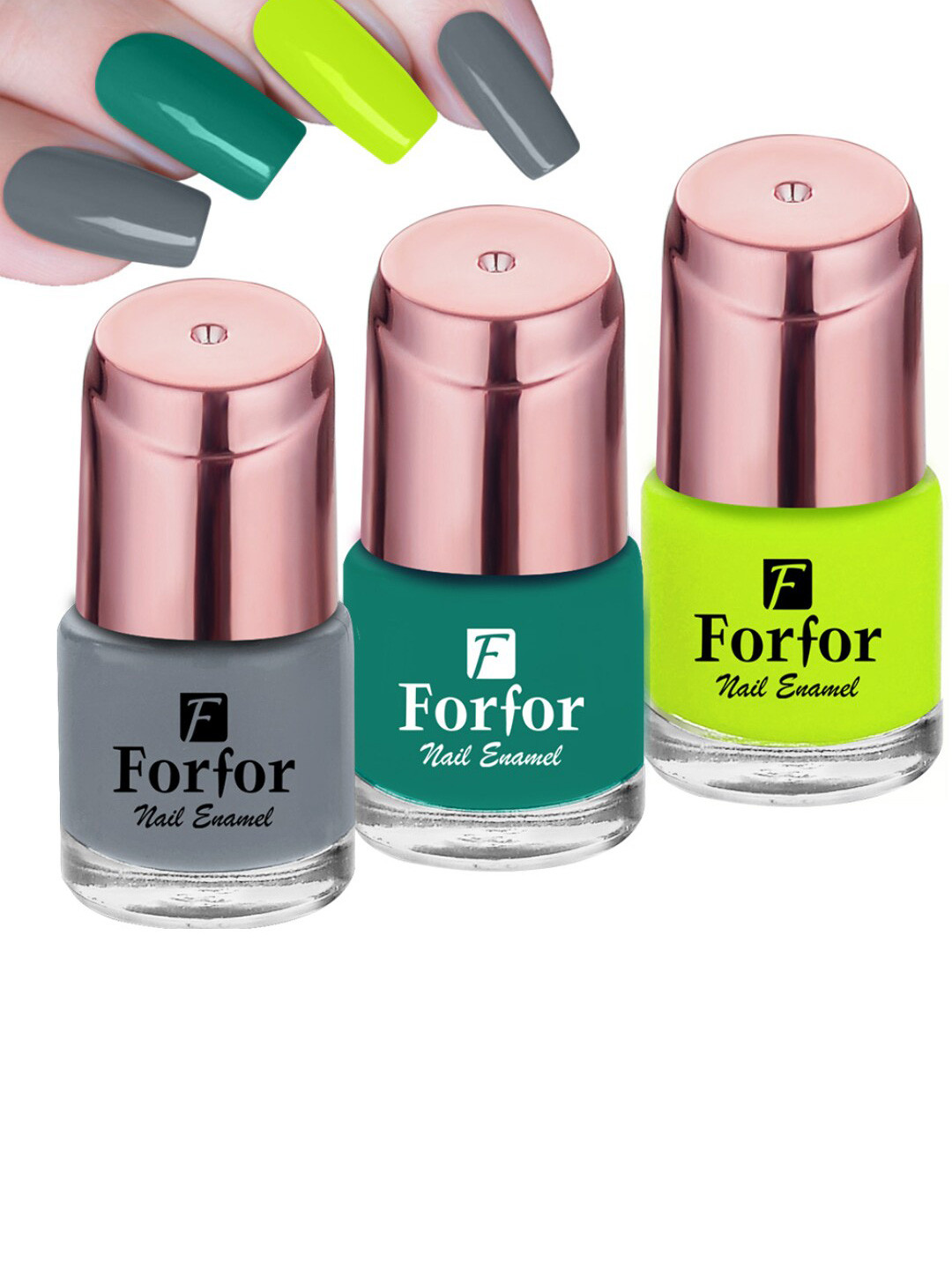 FORFOR Set of 3 Perfect Stay Rose Gold Long-Wearing Glossy Nail Enamel - 6 ml each