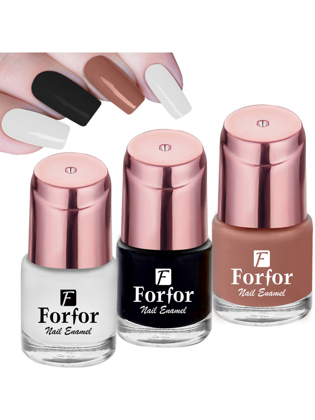 FORFOR Perfect Stay Rose Gold Set Of 3 Glossy Nail Polishes-White115-Black118-Nude103