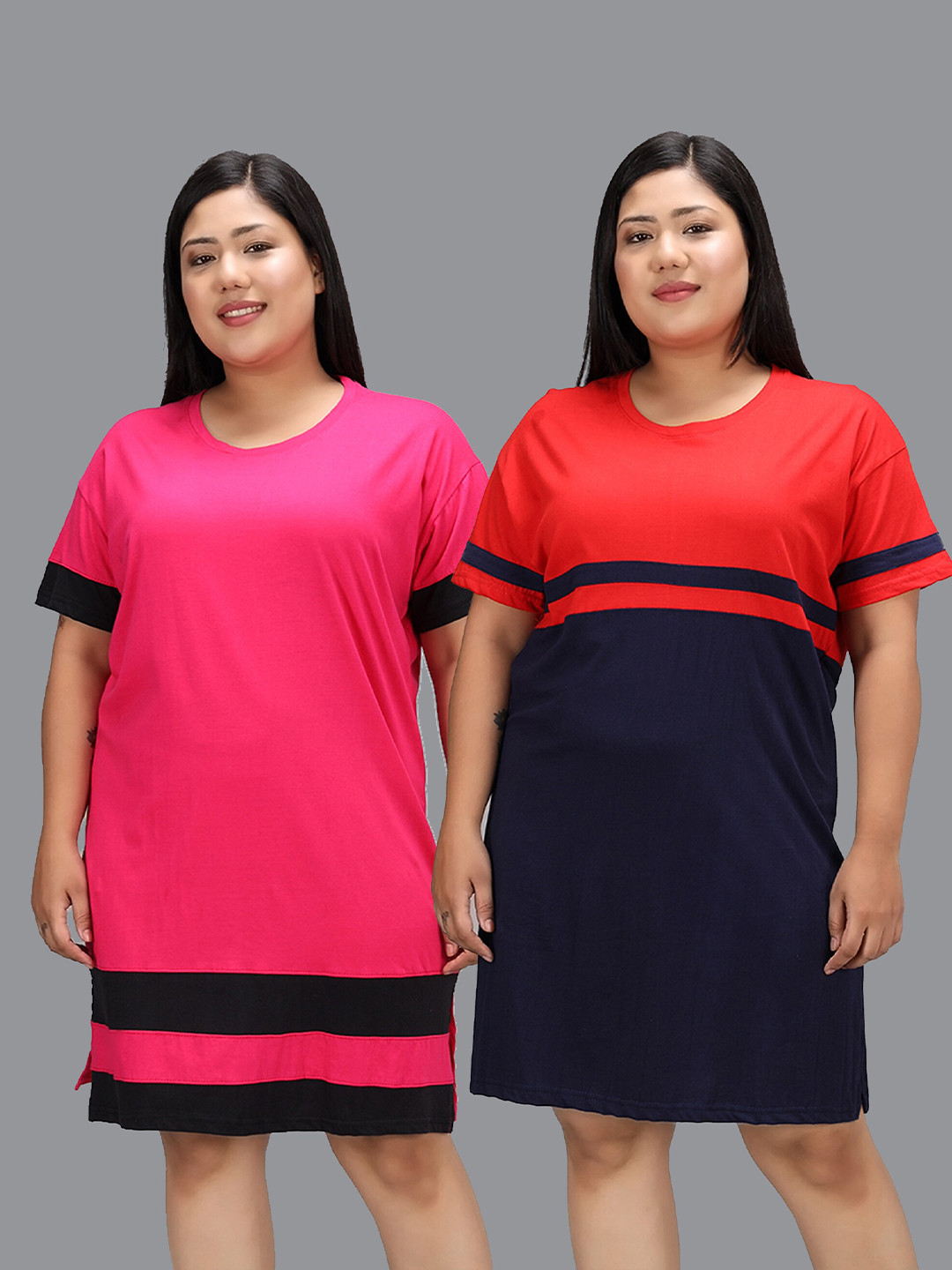 Christy WorldPack Of 2 Colourblocked Cotton Longline T-Shirt