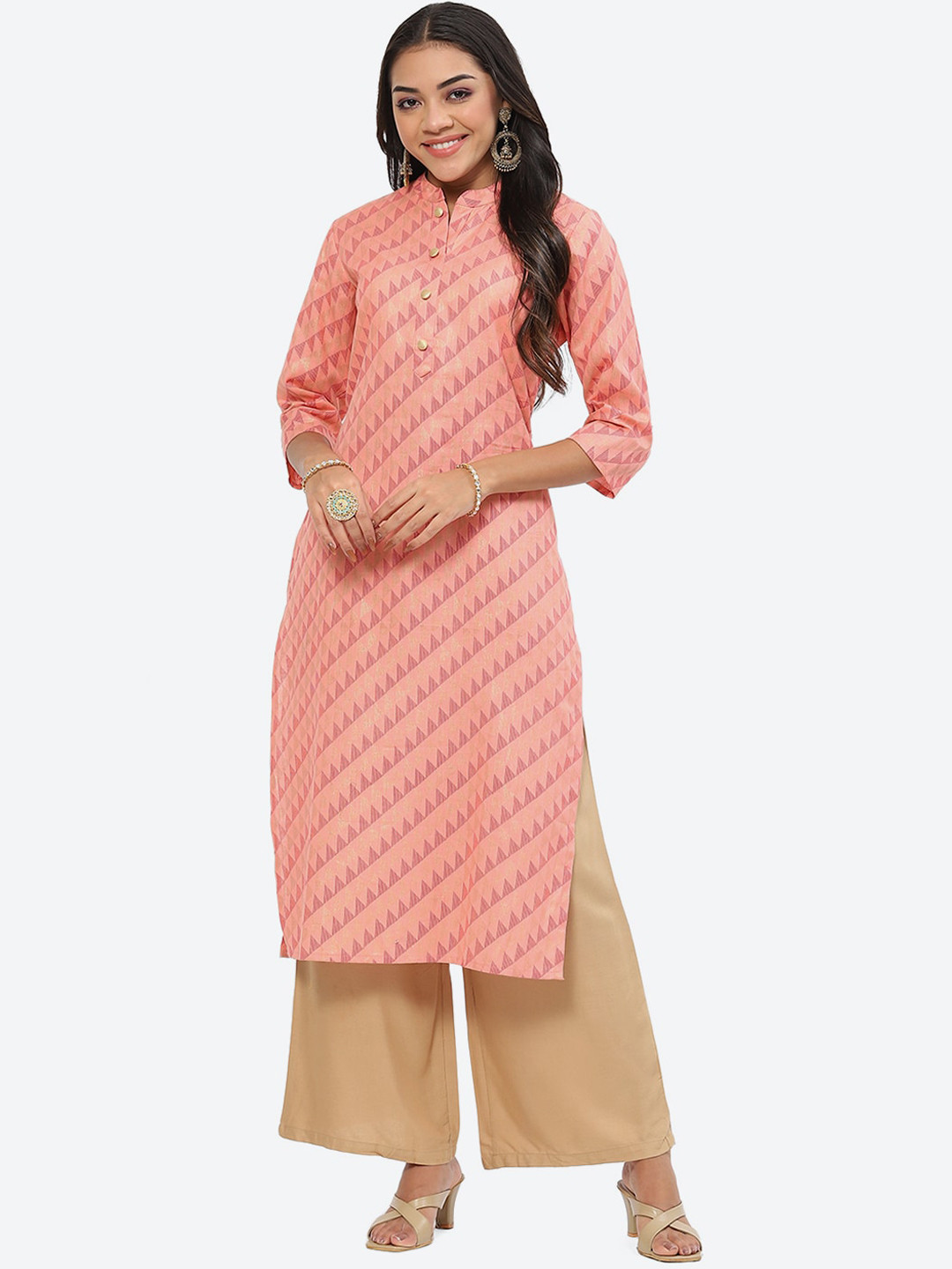 Kurti's by Menka Geometric Printed Straight Cotton Kurta