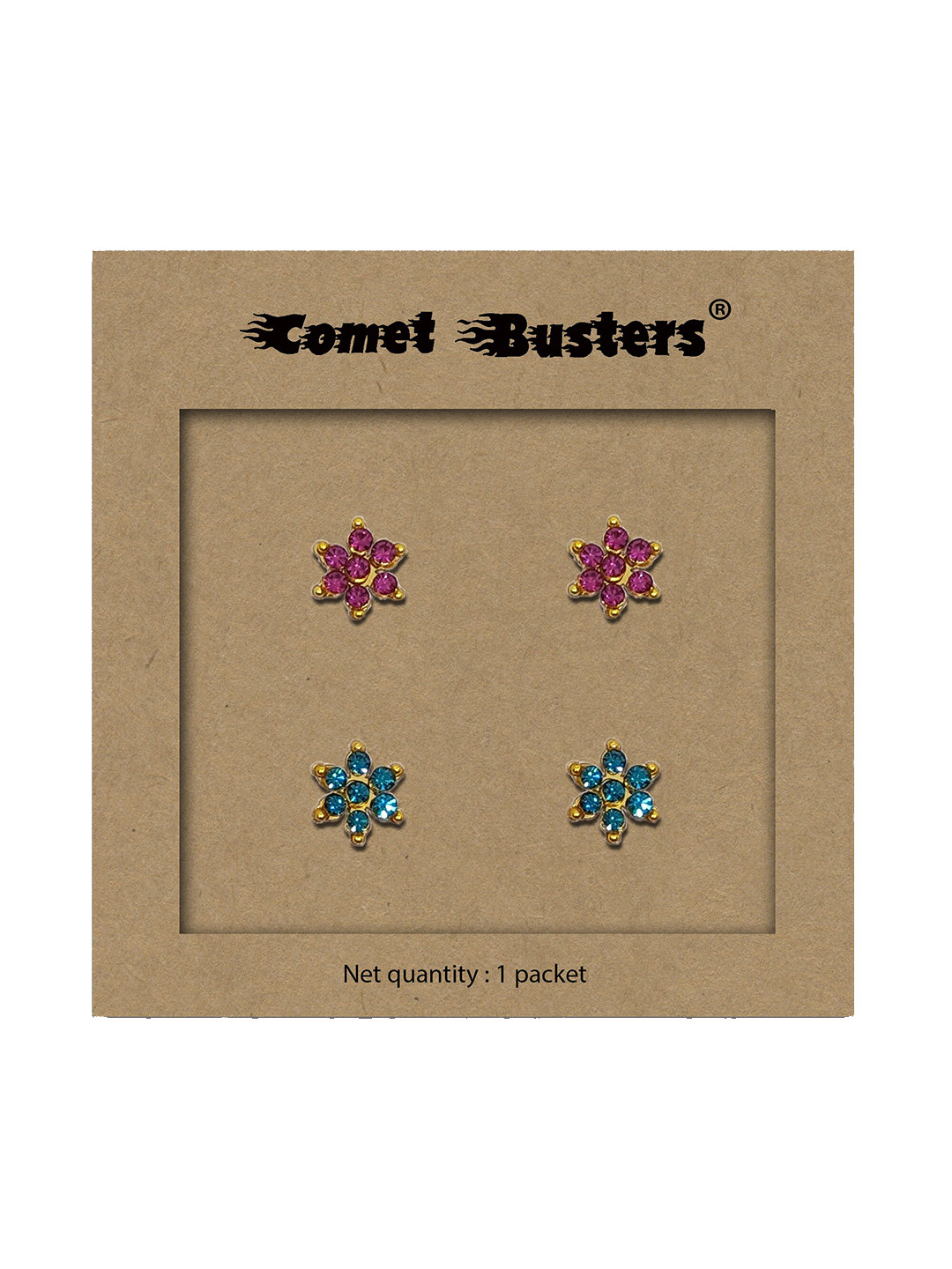 Comet Busters Set Of 2 Gold-Plated Stone Studded Non Piercing Sticker Studs Earrings