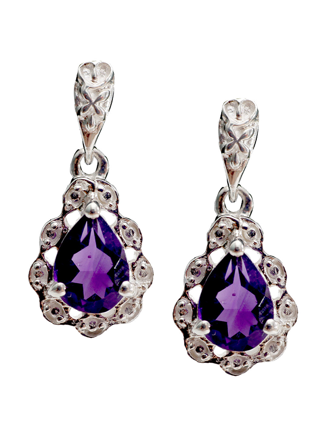 HIFLYER JEWELS Sterling Silver Teardrop Shaped Amethyst Drop Earrings