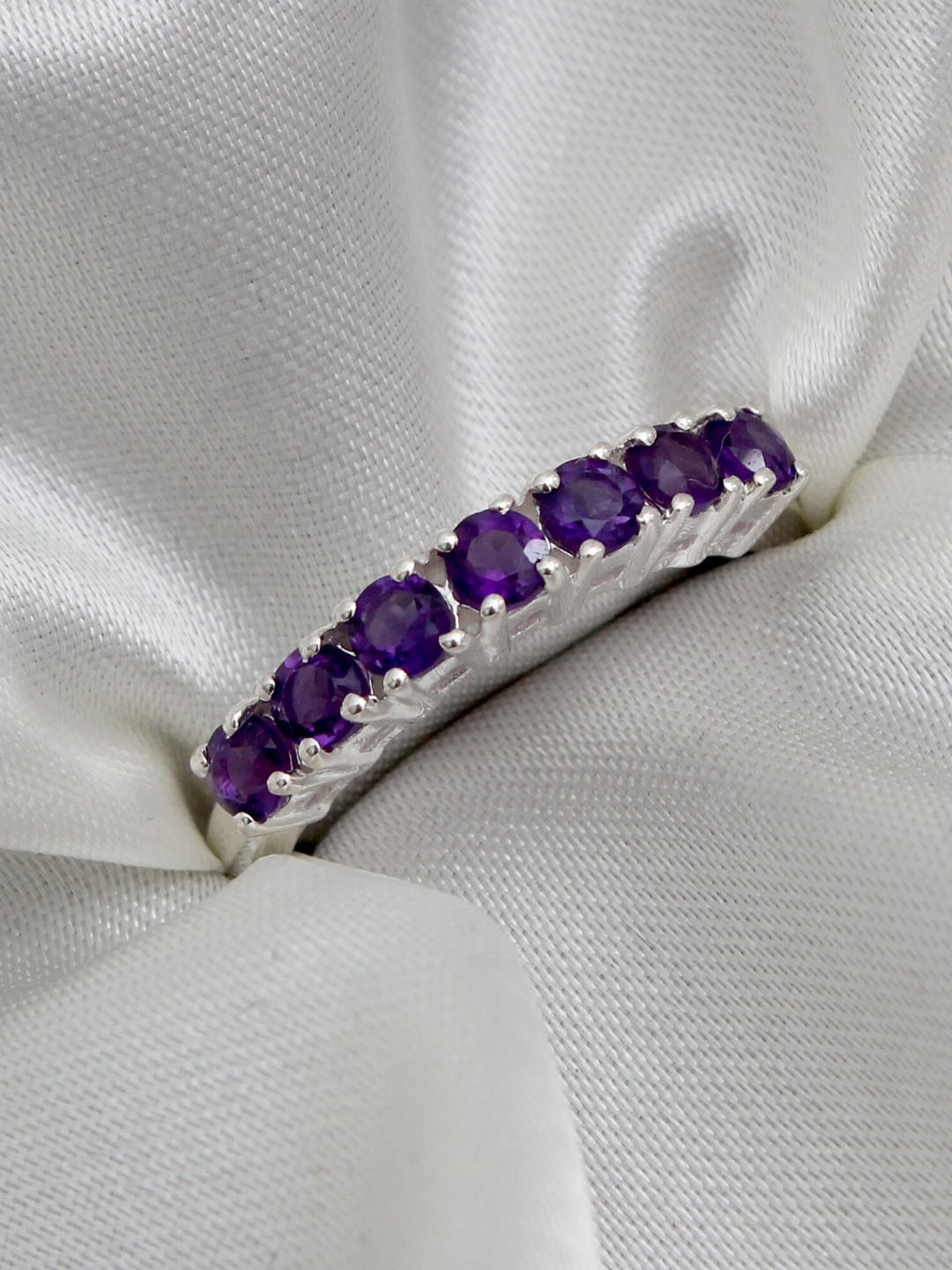 HIFLYER JEWELS Silver-Plated Sterling Silver Amethyst-Studded Finger Ring
