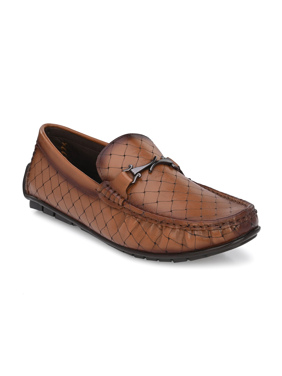 Hitz Men Textured Leather Lightweight Horsebit Loafers