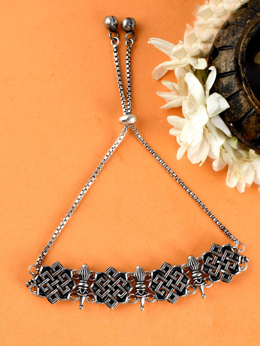 Voylla Silver-Plated Knot Drawstring Charm Bracelet