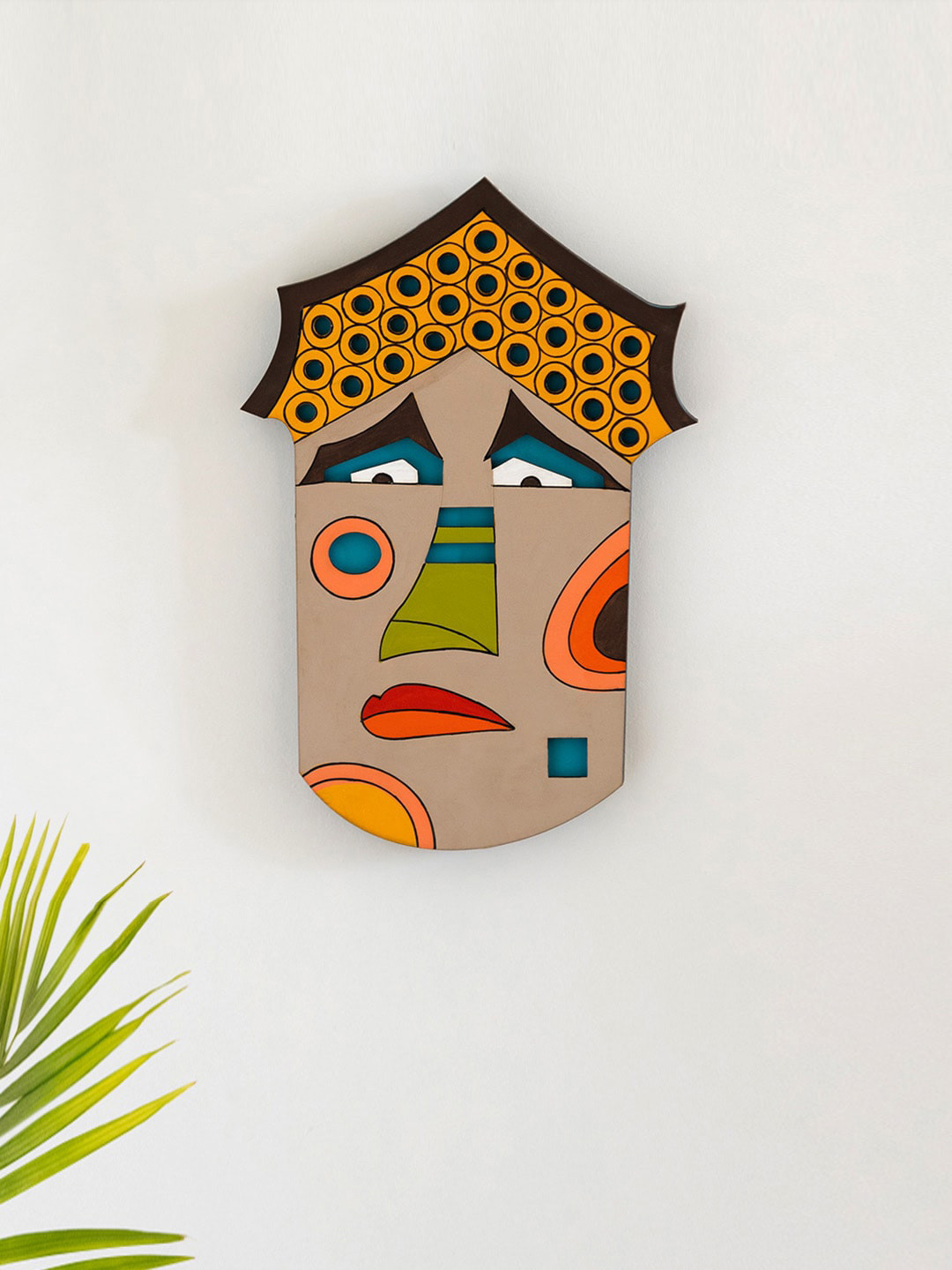 ExclusiveLane African Old-Lady Mask Wood Ethnic Motifs Matte Hall Wall Masks-11.9In