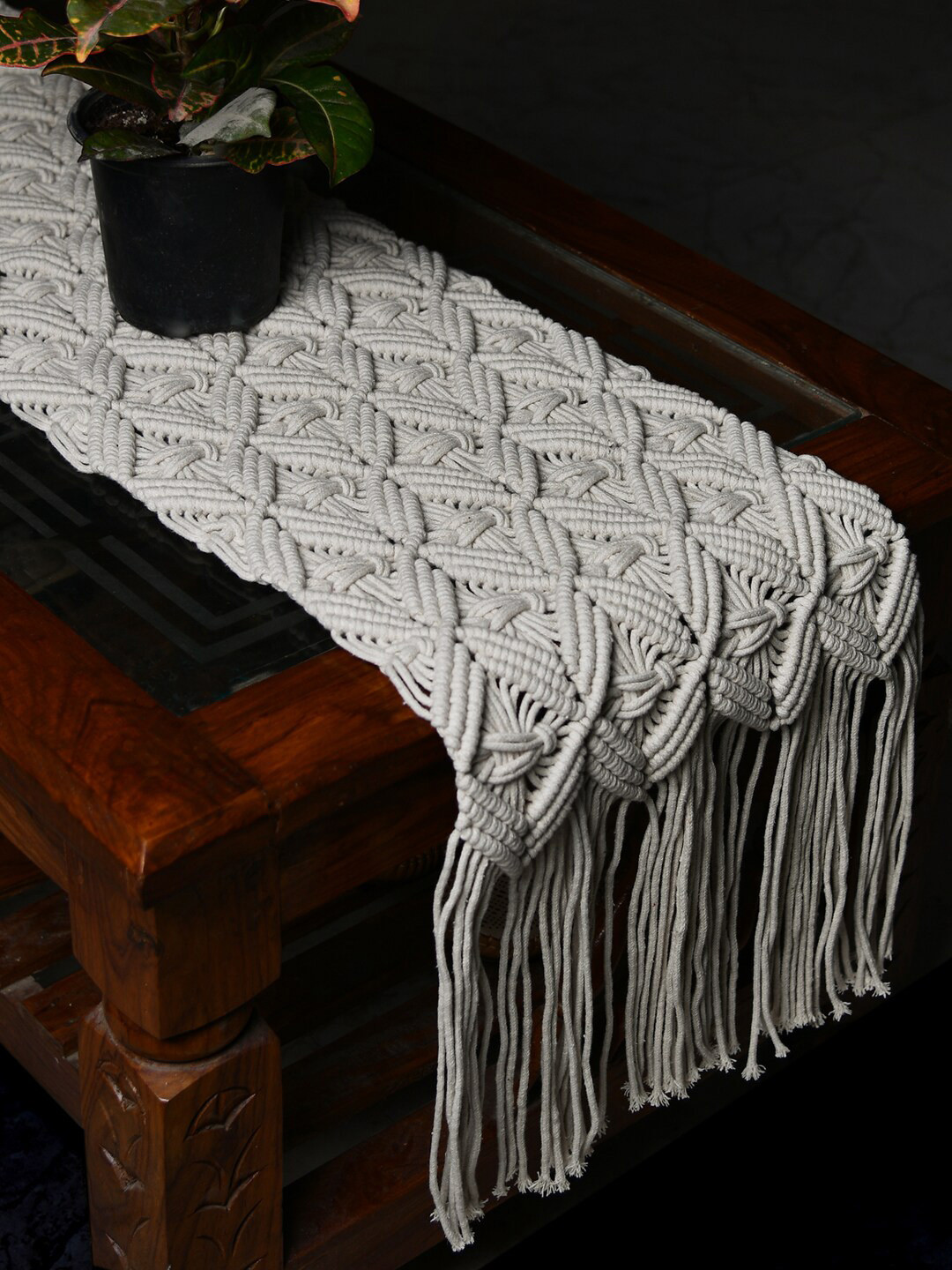 Decazone Beige Bohemian Tassels Table Runner