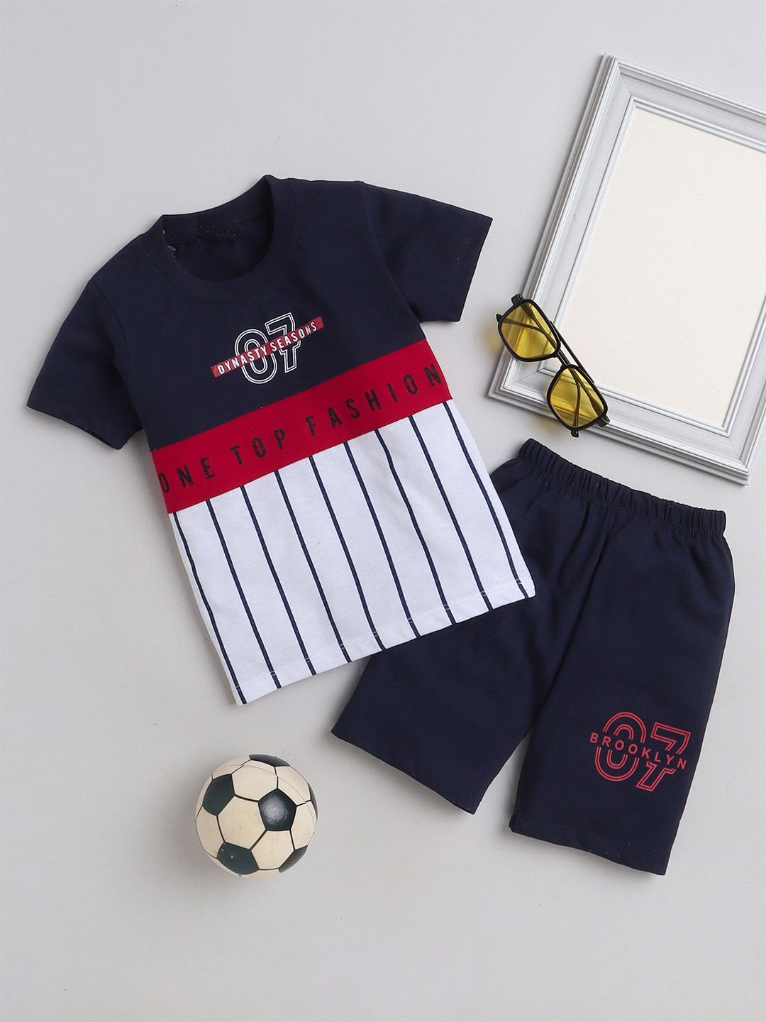FOURFOLDS Boys Printed Pure Cotton T-shirt with Shorts