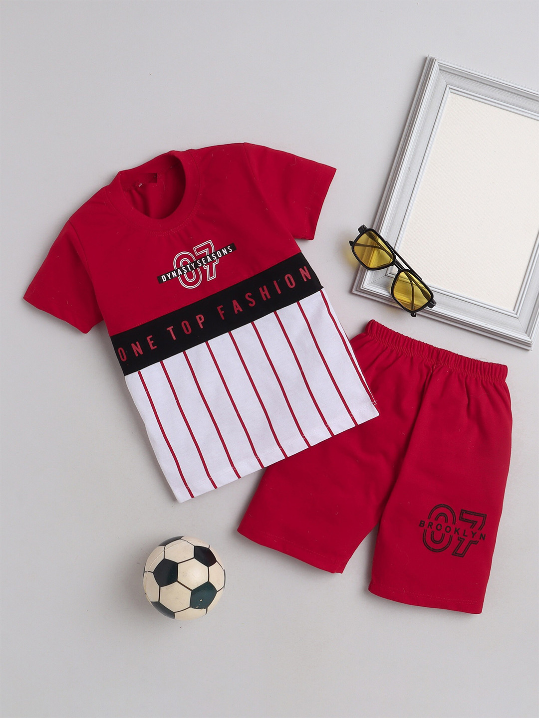 FOURFOLDS Boys Printed Pure Cotton T-shirt with Shorts