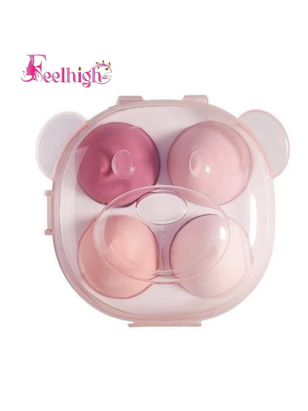 FEELHIGH Set of 4 Beauty Blenders Makeup Soft Sponges with Storage Box - Pink