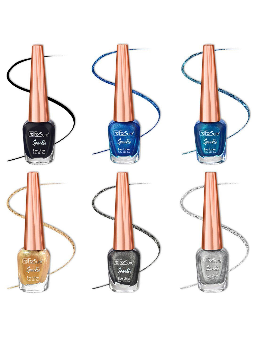 ForSure Set of 6 Sparkle Shine Glitter Liquid Eyeliners 7 ml Each - 01, 02, 04, 05, 07, 08