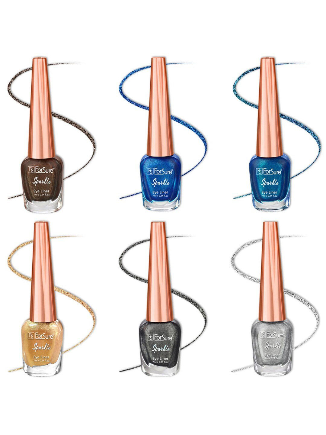 ForSure Set of 6 Sparkle Shine Glitter Liquid Eyeliners 7 ml Each - 02, 07, 08, 04, 05, 06