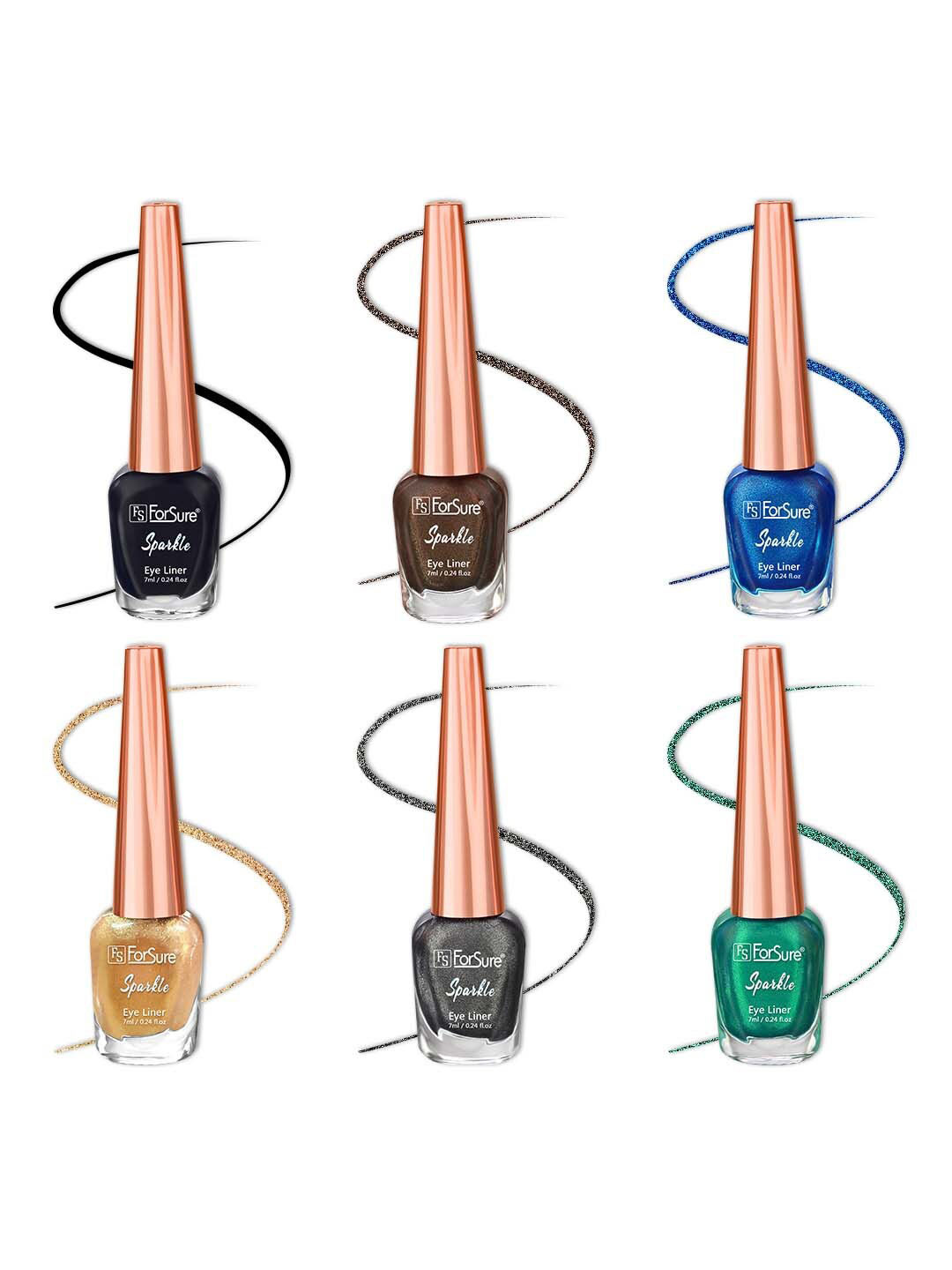 ForSure Set of 6 Sparkle Shine Glitter Liquid Eyeliners 7 ml Each - 01, 04, 05, 06, 07, 02