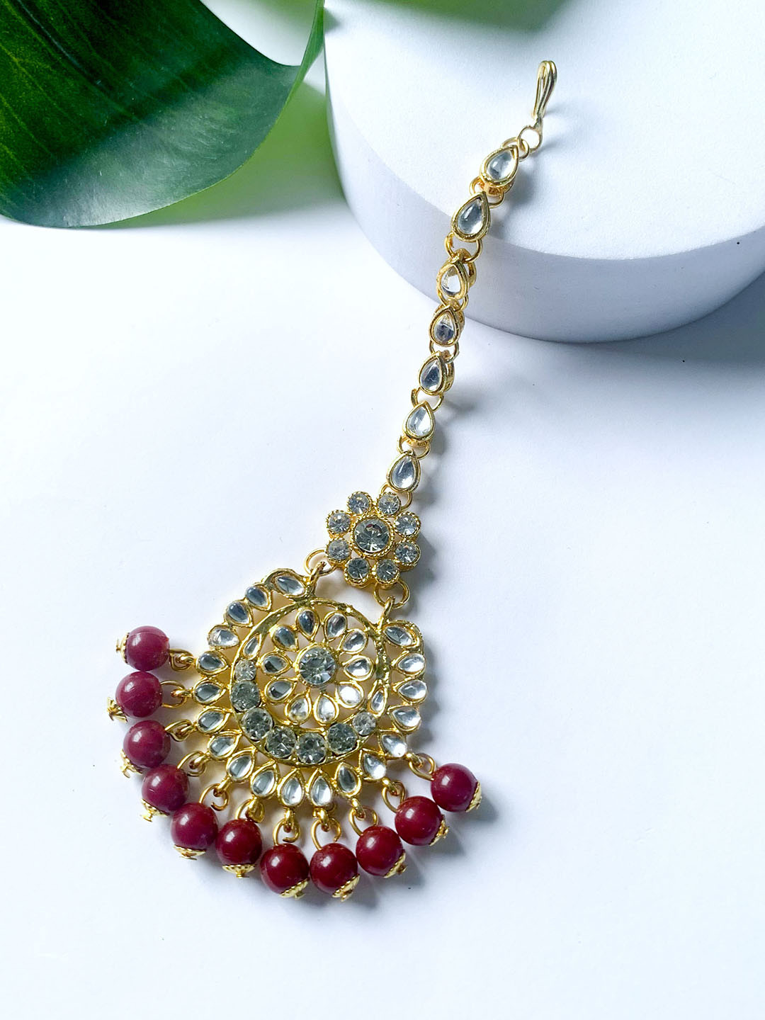 I Jewels Gold Plated & Kundan Studded Mang Tikka