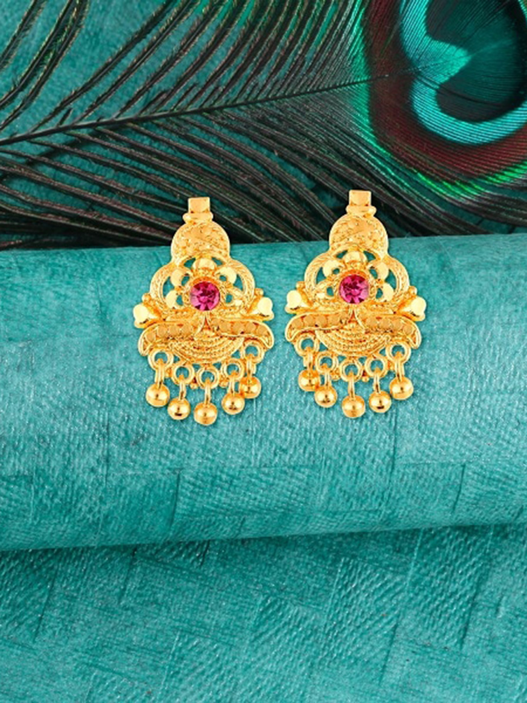 Vighnaharta Gold-Plated CZ-Studded Earrings