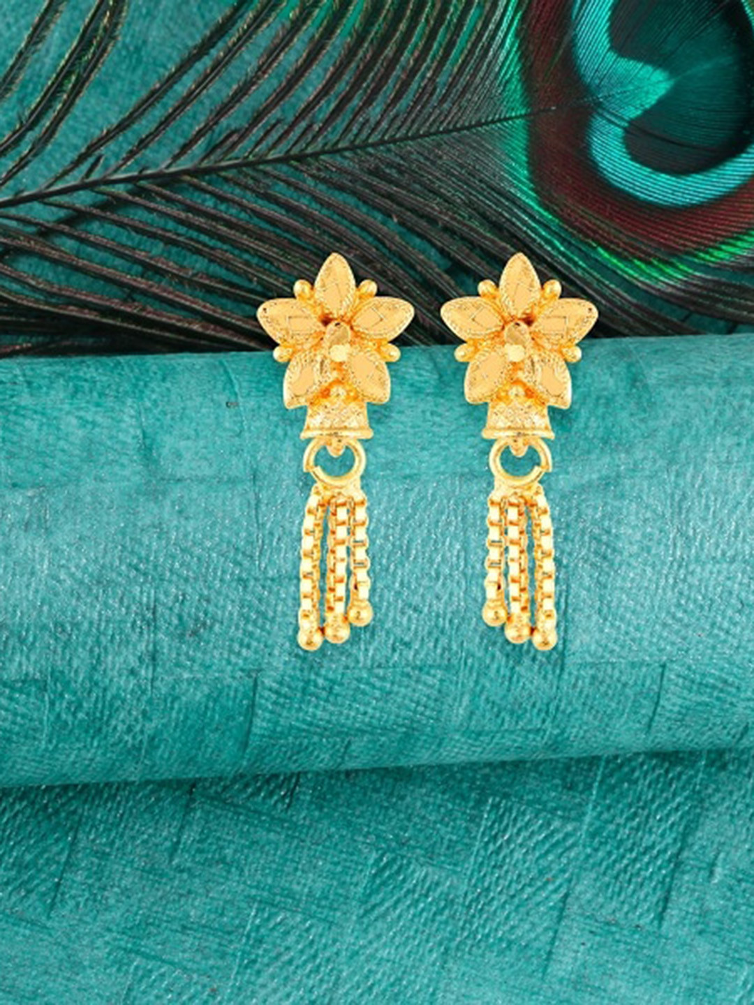 Vighnaharta Set Of 2 Gold-Plated Flower Shaped Drop Earrings