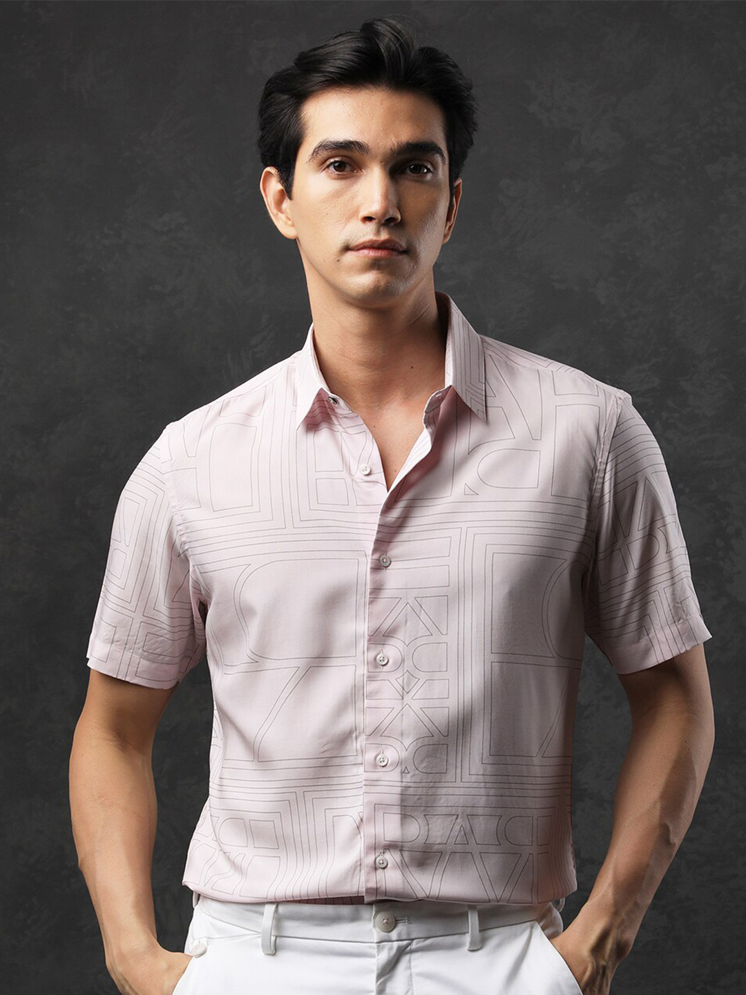 RARE RABBIT Men Malfor Slim Fit Geometric Opaque Printed Cotton Shirt