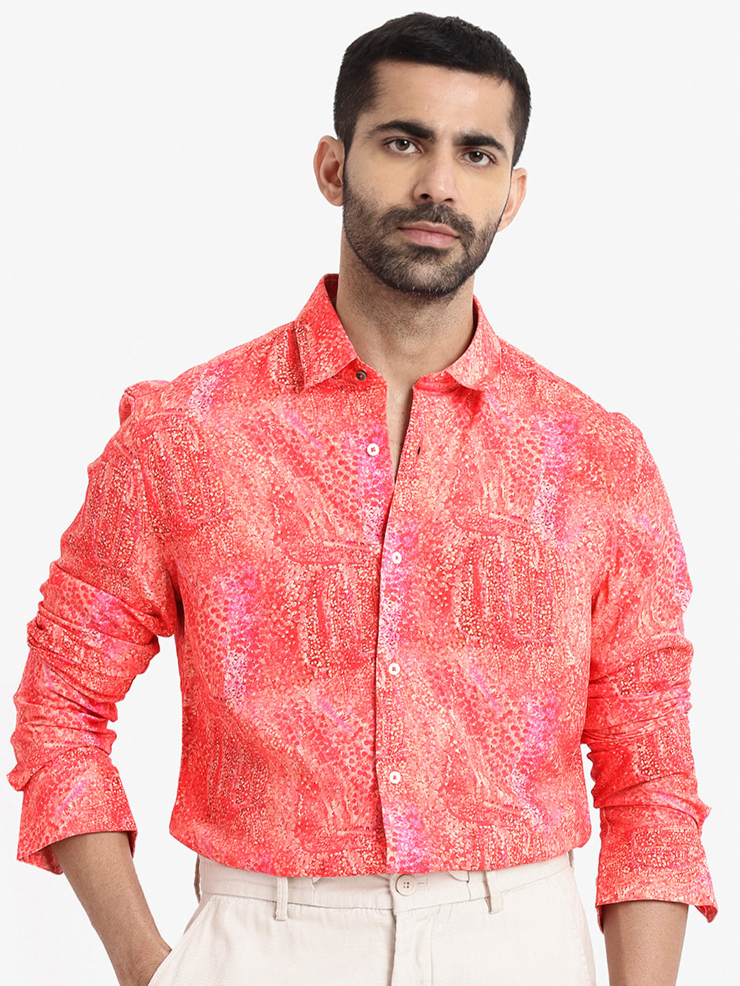 RARE RABBIT Men Audie Slim Fit Floral Opaque Printed Cotton Shirt