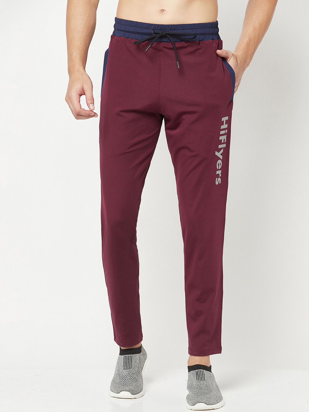 HiFlyers Men Mid-Rise Brand Logo Printed Slim-Fit Rapid Dry Cotton Track Pants