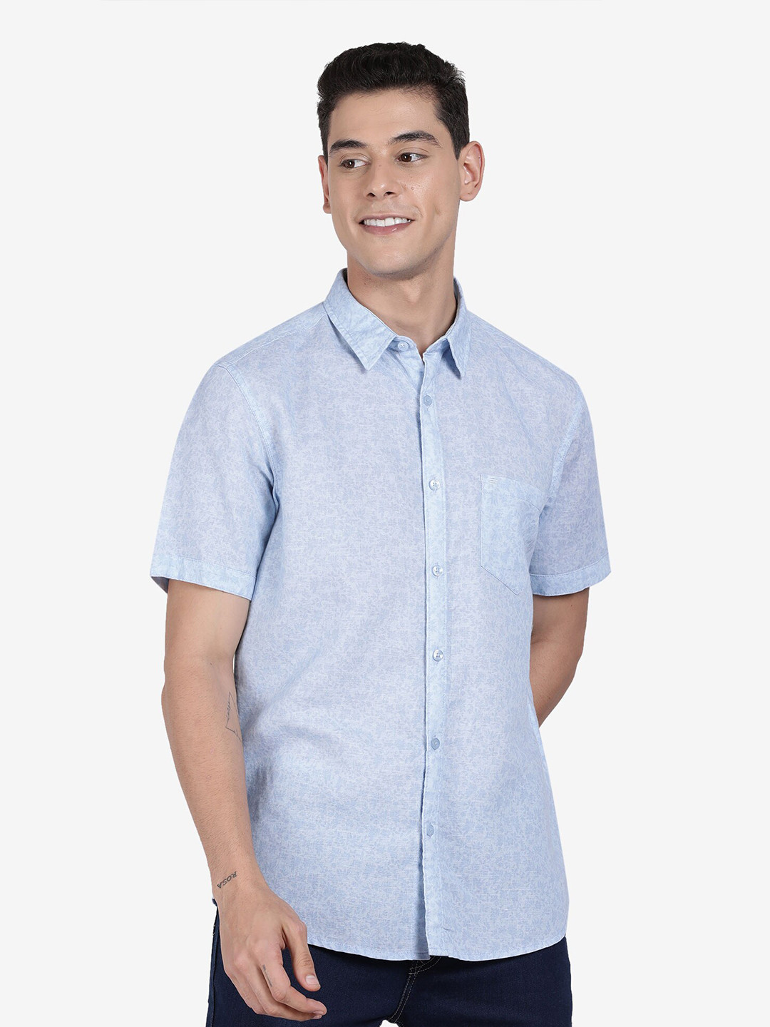 t-base Floral Printed Opaque Linen Casual Shirt