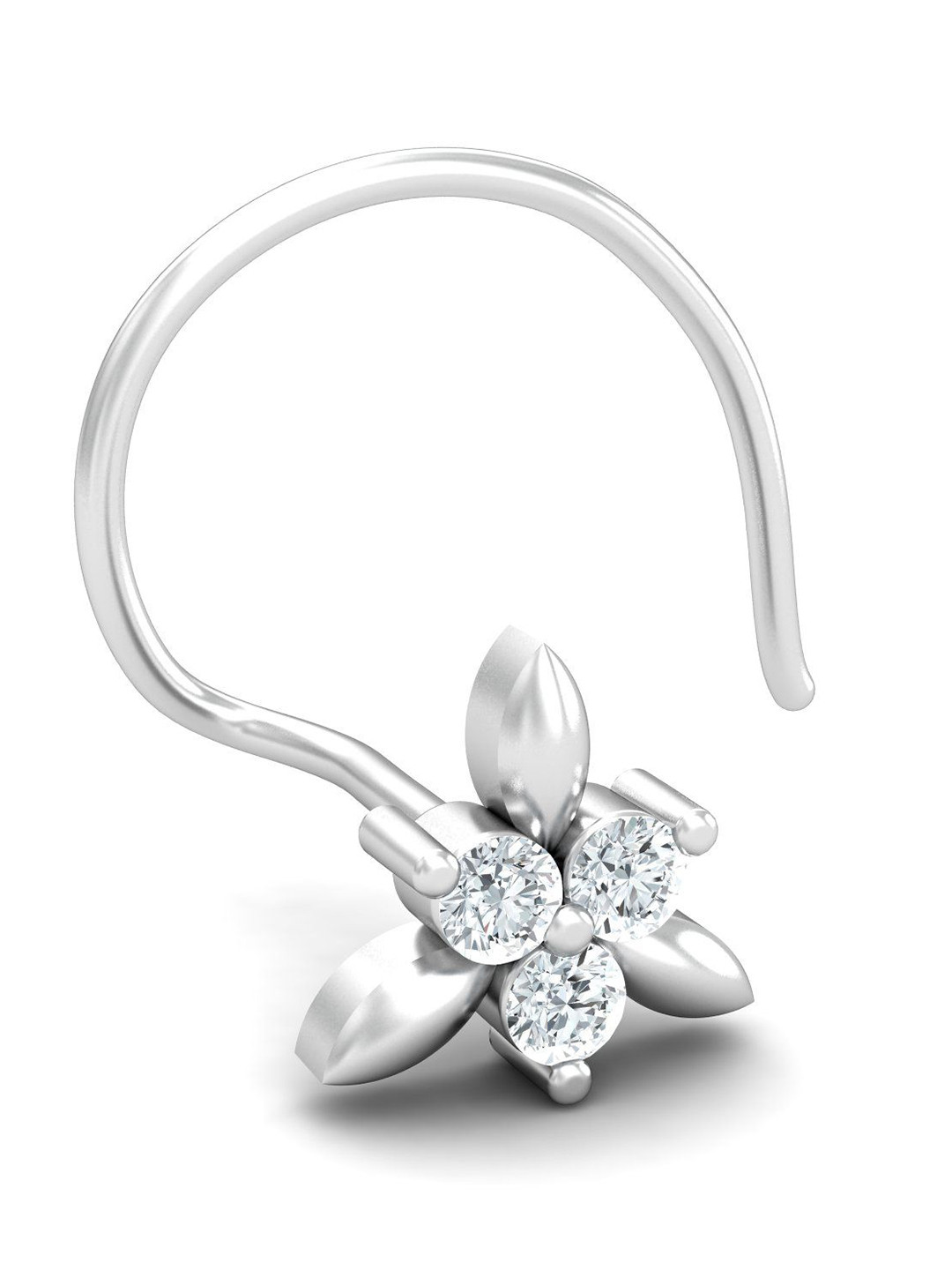 KUBERBOX Zora Floral 18KT White Gold Diamond-Studded Nose Pin-0.52gm