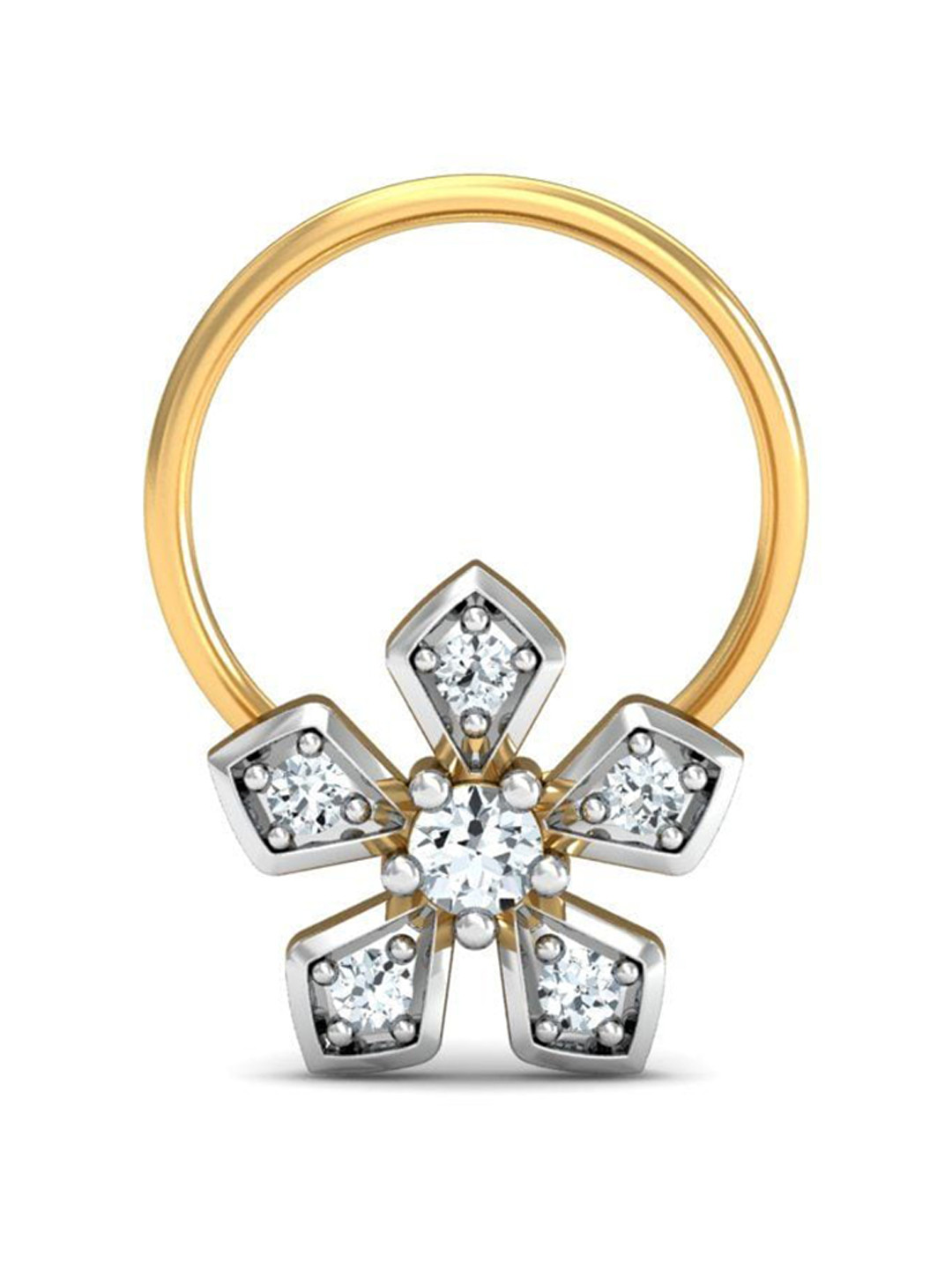 KUBERBOX Blooming Floral 18KT Gold Diamond-Studded Nose Pin-0.62gm