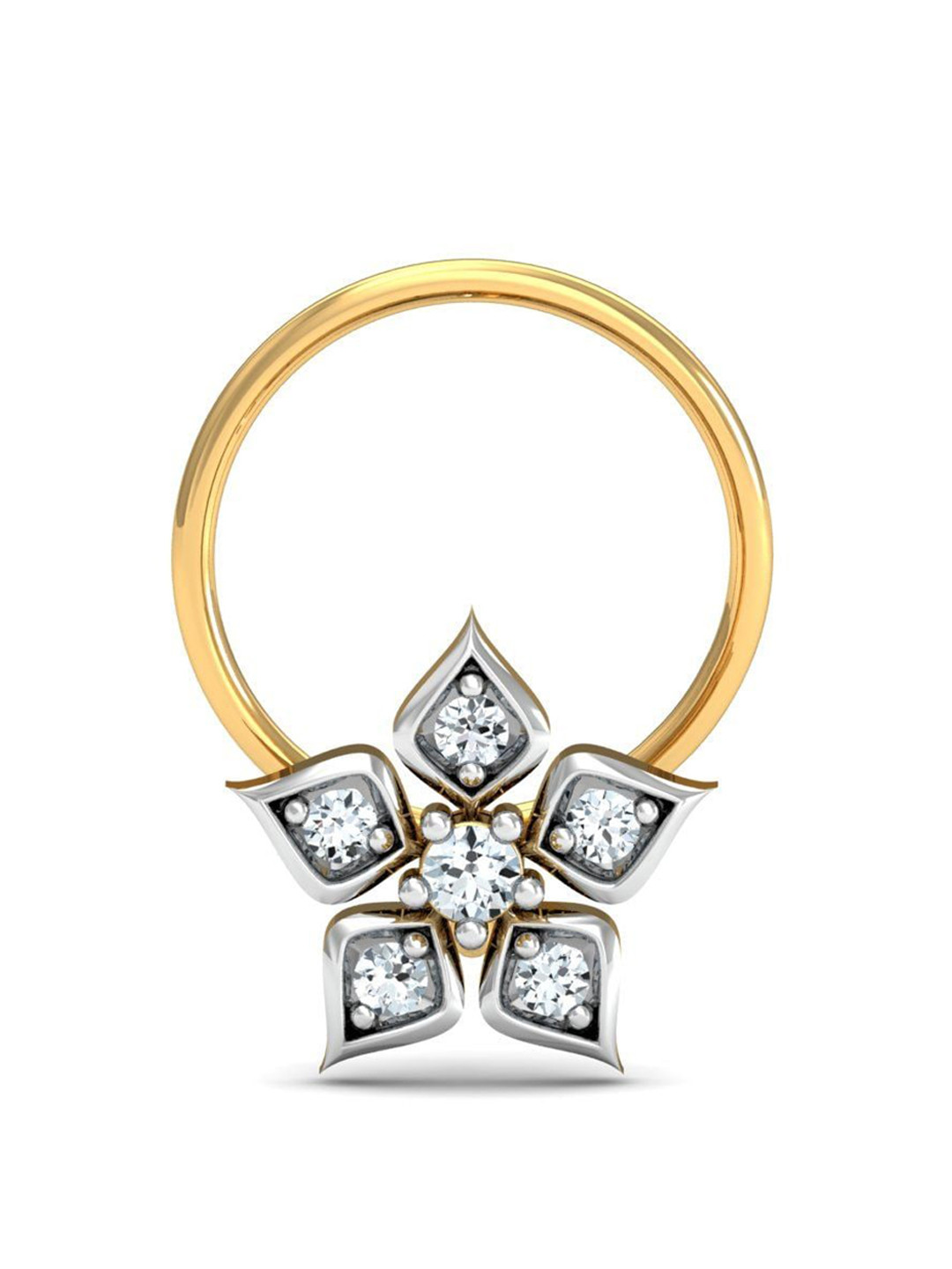 KUBERBOX Zora Floral 18KT Gold Diamond-Studded Nose Pin-0.52gm