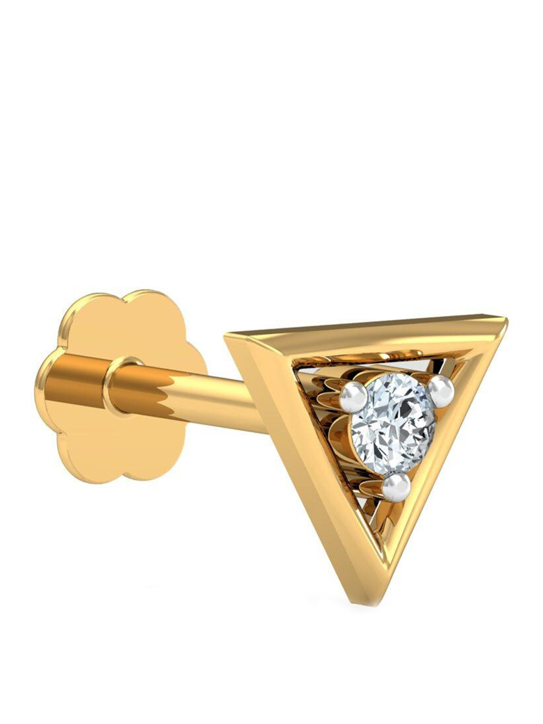 KUBERBOX Trikona 18KT Gold Diamond Studded Nose Pin-0.36gm