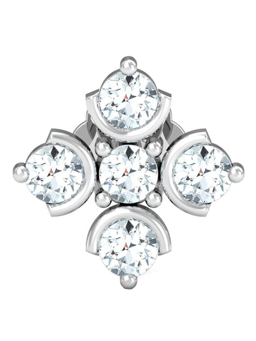 KUBERBOX Cinque 18KT White Gold Diamond-Studded Nose Pin-0.42gm