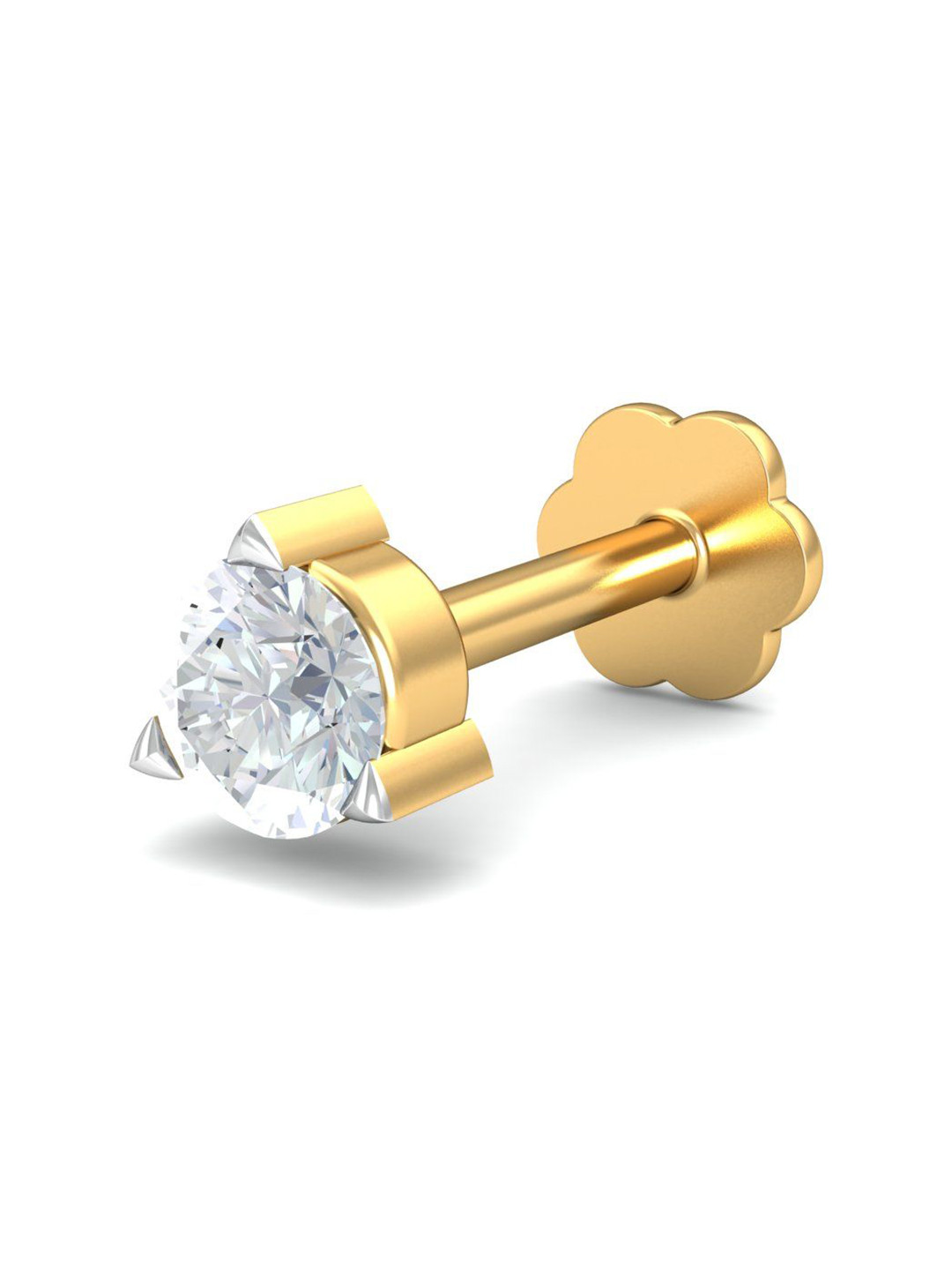 KUBERBOX 18K Yellow Gold 0.07 Carat 3 Prongs Screw Nose Pin
