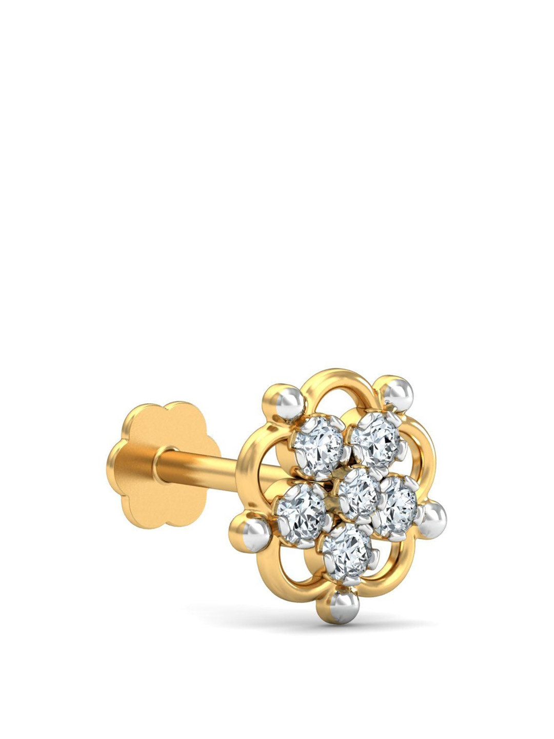 KUBERBOX Haisley 18KT Gold Diamond Studded Nose Pin-0.36 gm