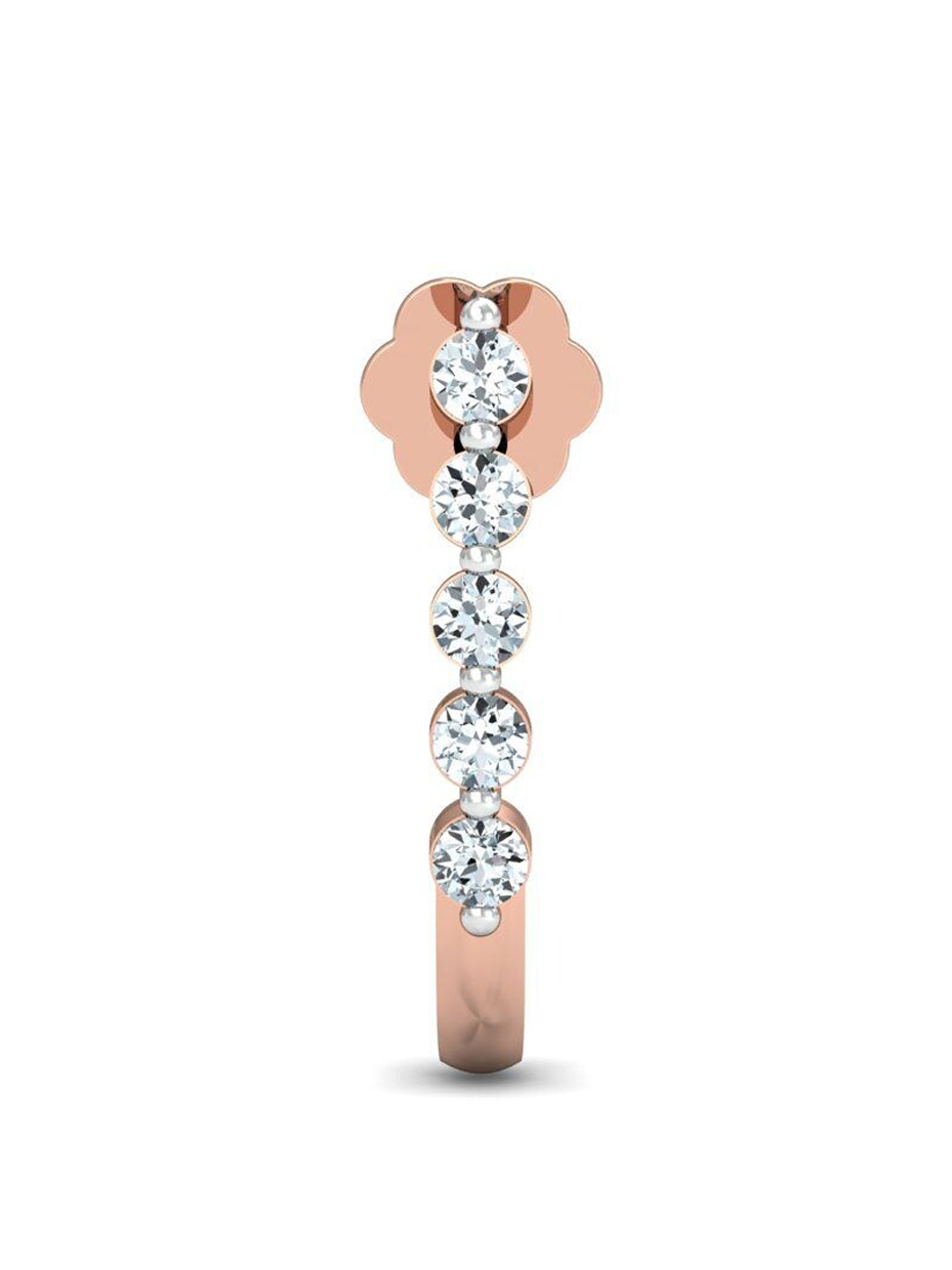 KUBERBOX Aalamb J-Shaped 18KT Rose Gold Diamond Studded Nose Pin -0.4gm